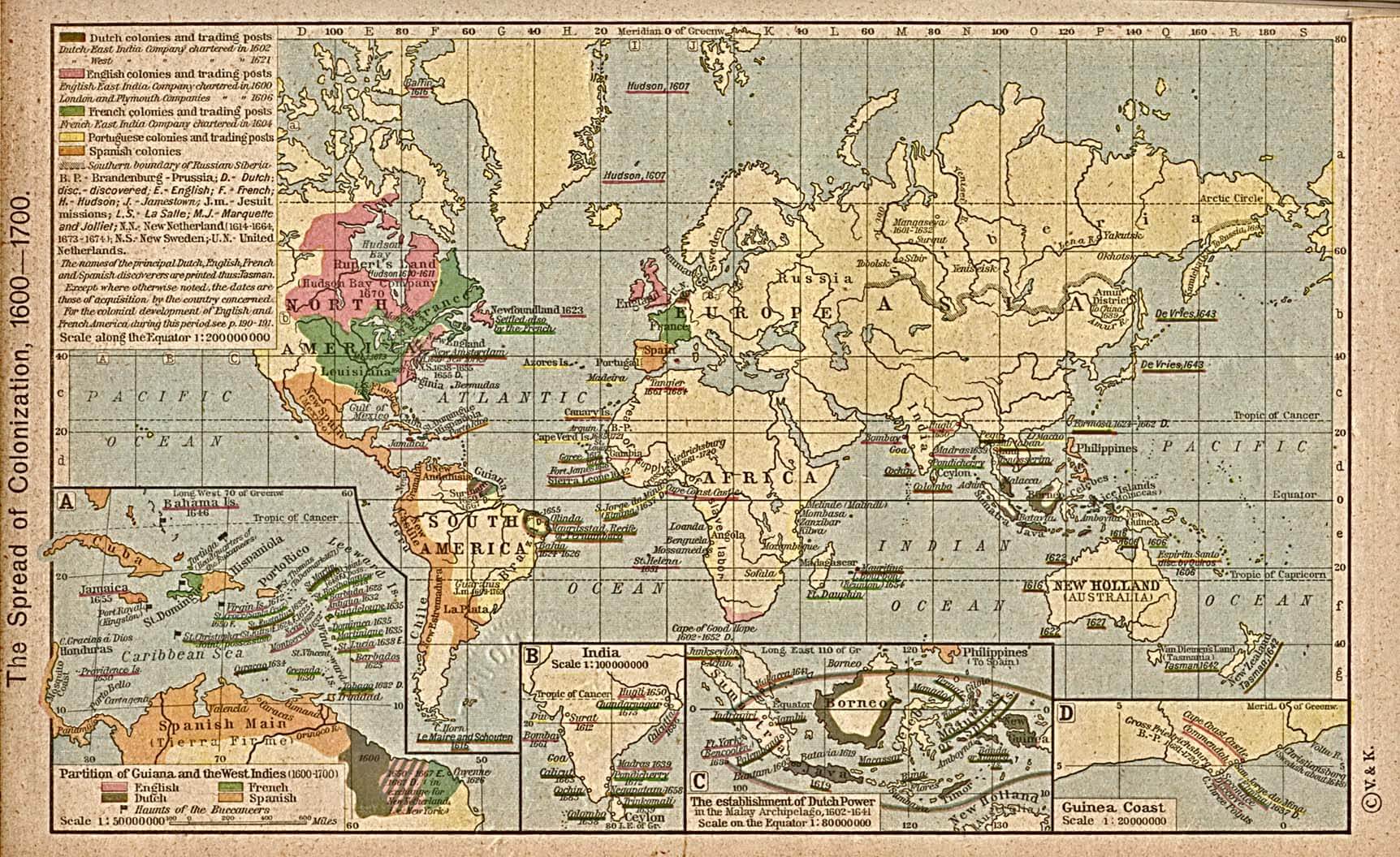 Carte Monde colonisation 1600 1700