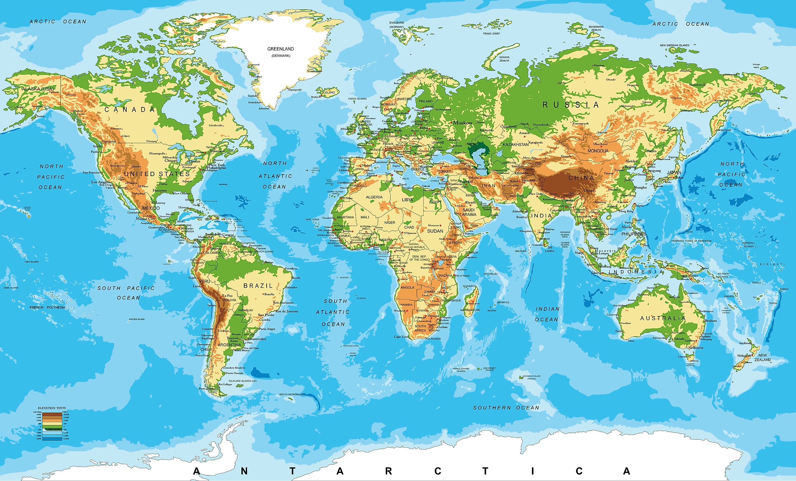 Carte physique du Monde