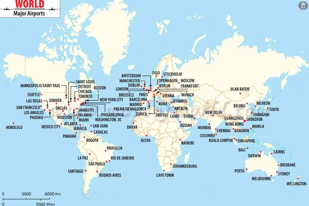 Carte principaux aeroports du Monde