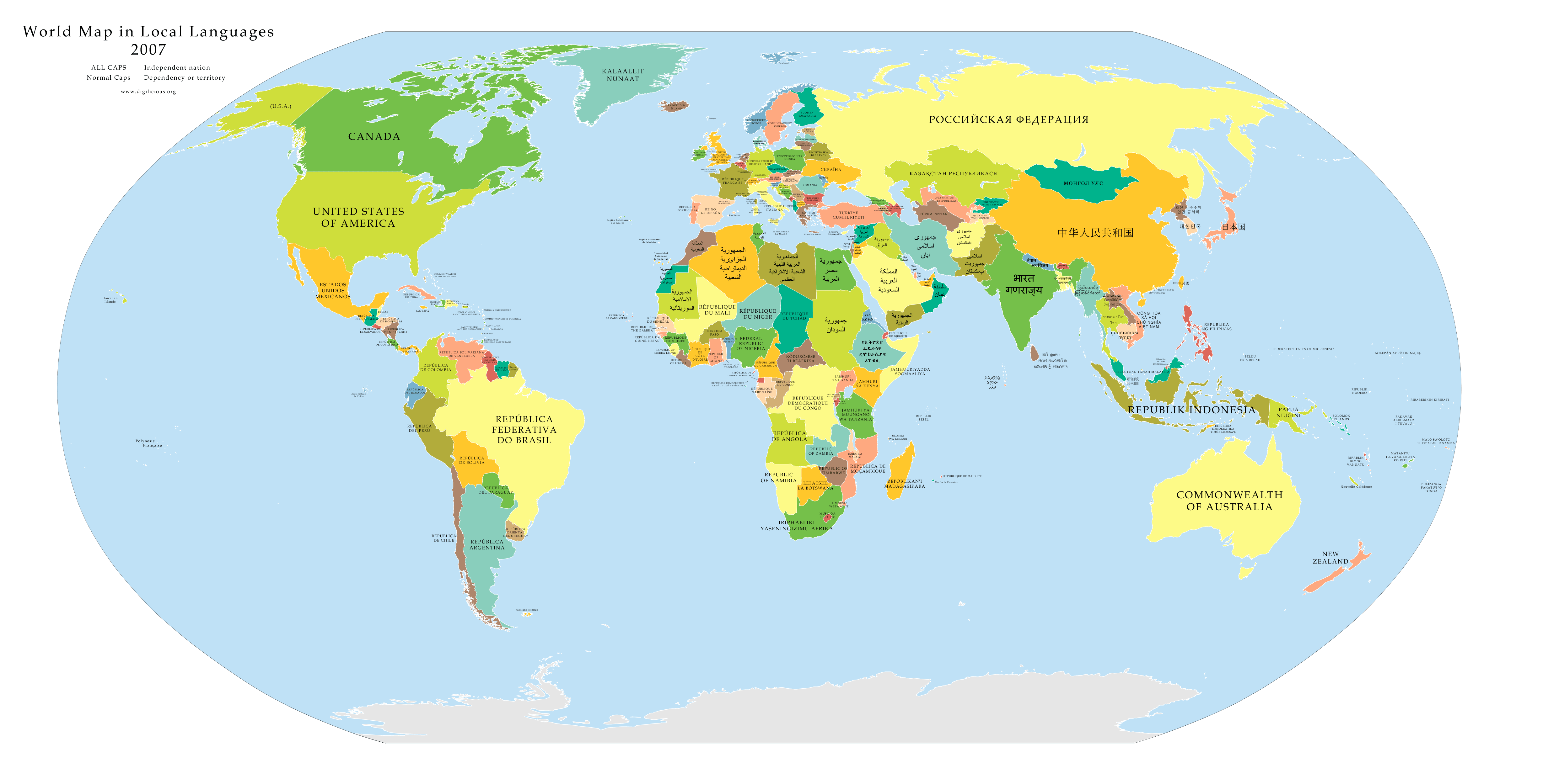 Carte du Monde dans les Langues Locales