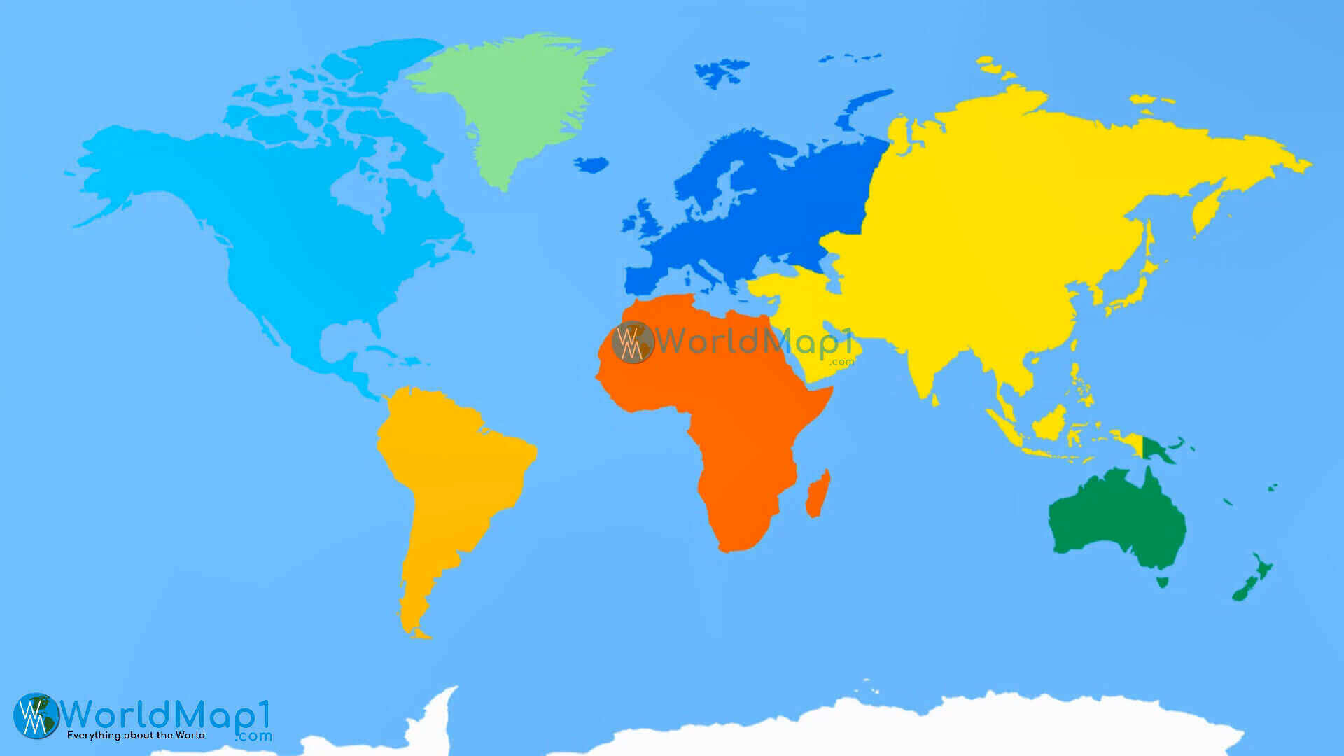 Carte coloree des continents avec pays