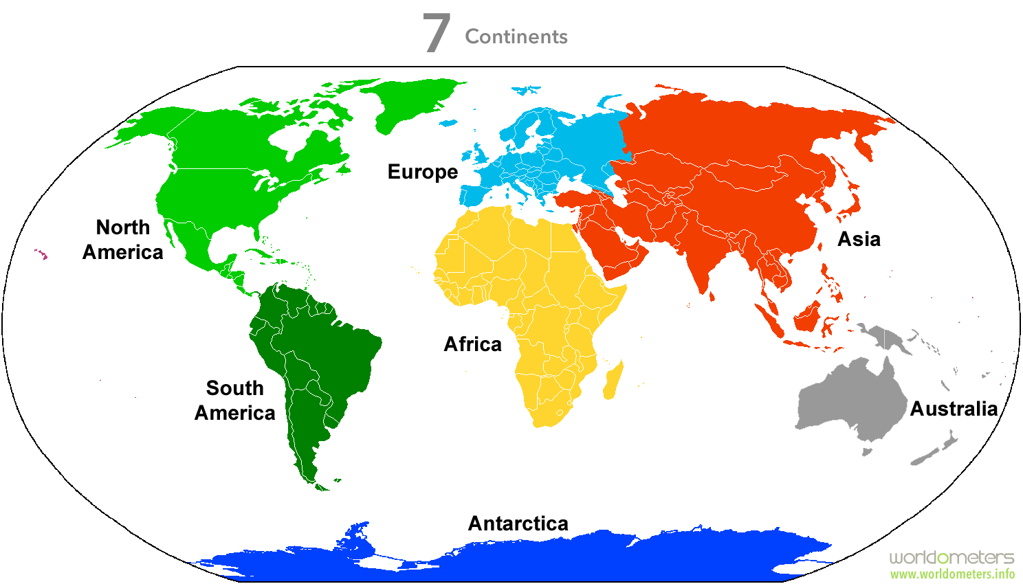 Carte des 7 continents du Monde