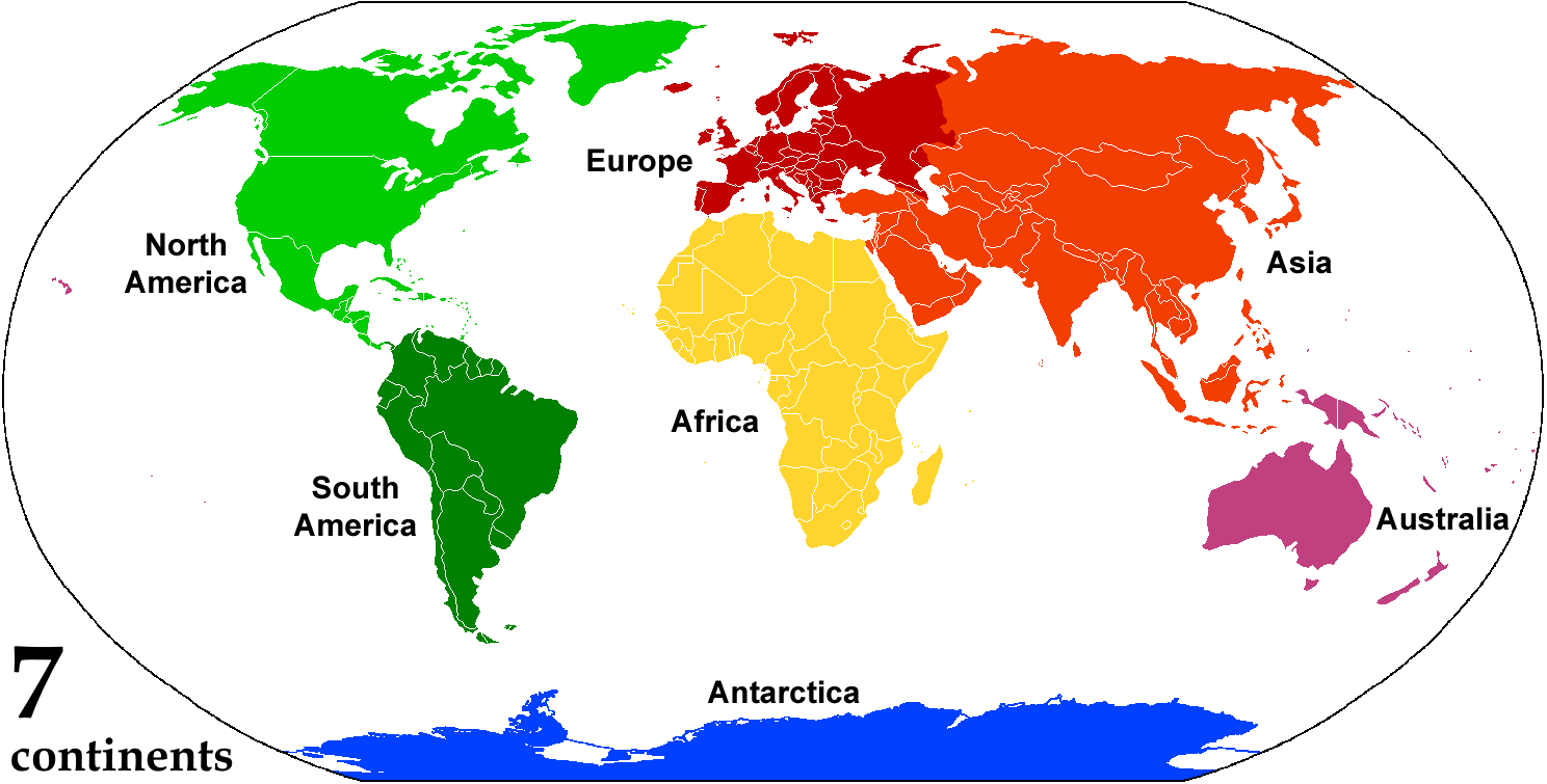 Carte des continents de la planete