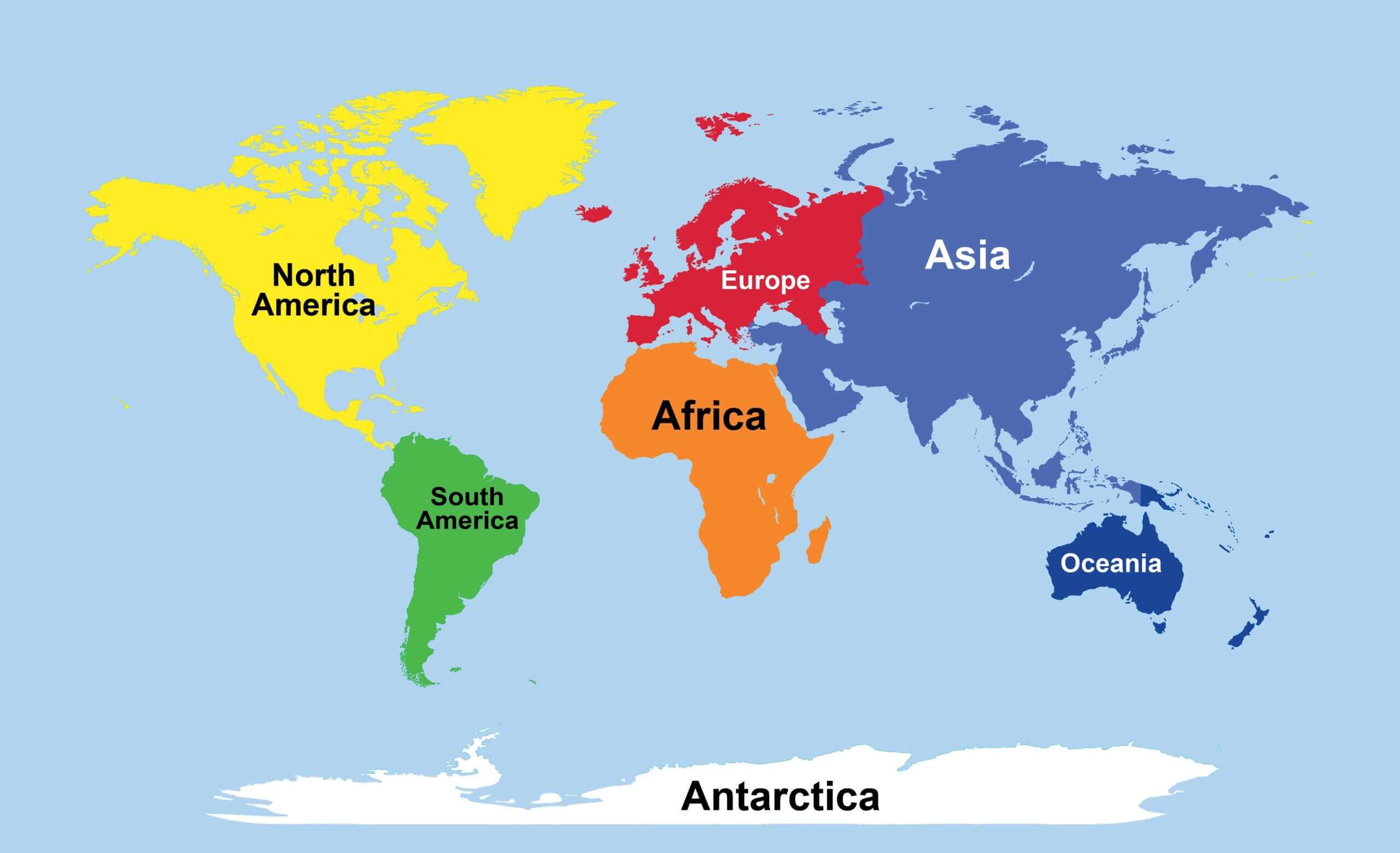 Carte des continents du Monde avec noms