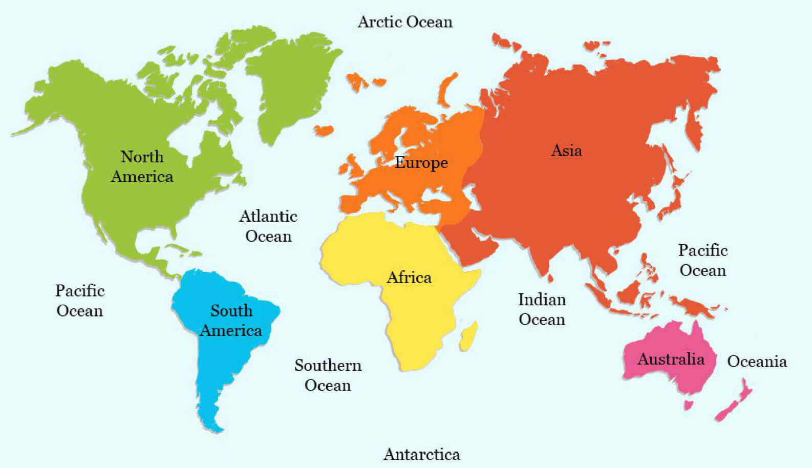 Carte des continents du Monde avec oceans