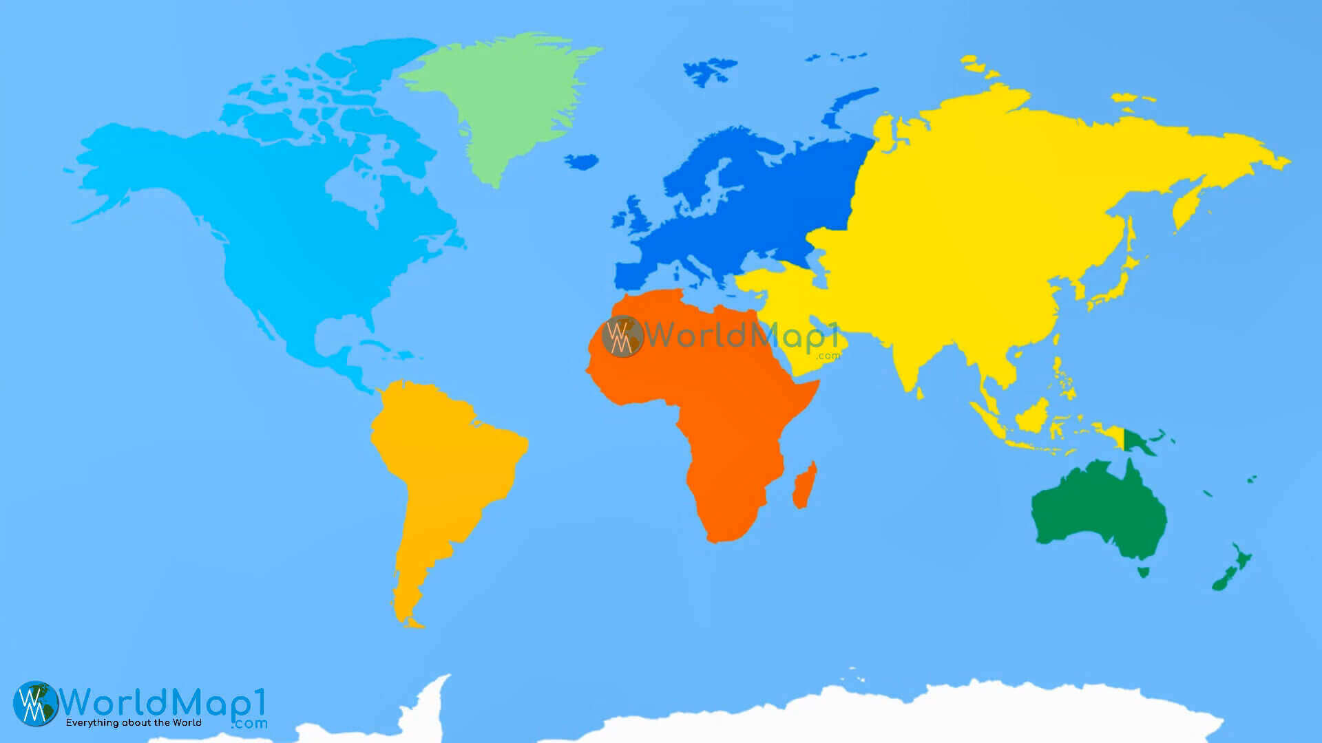 Carte des continents du Monde coloree oceans