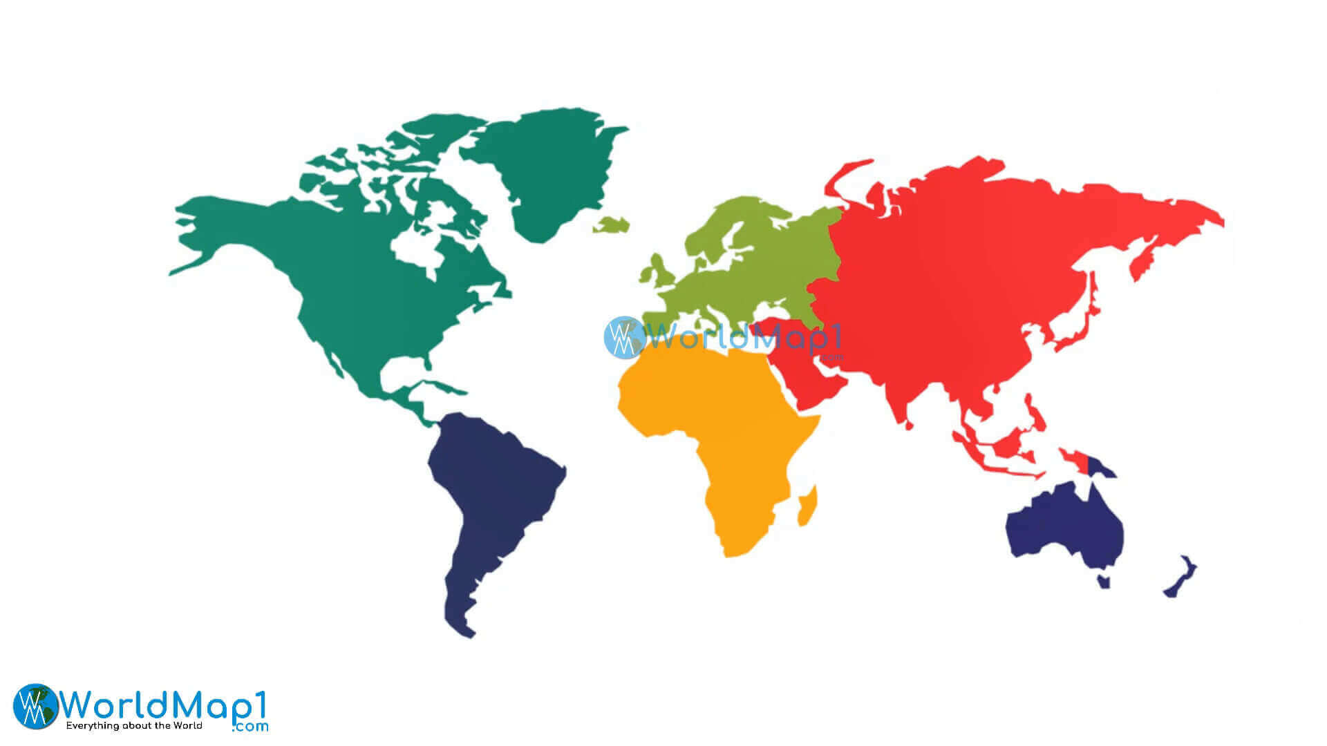 Carte des continents du Monde coloree us