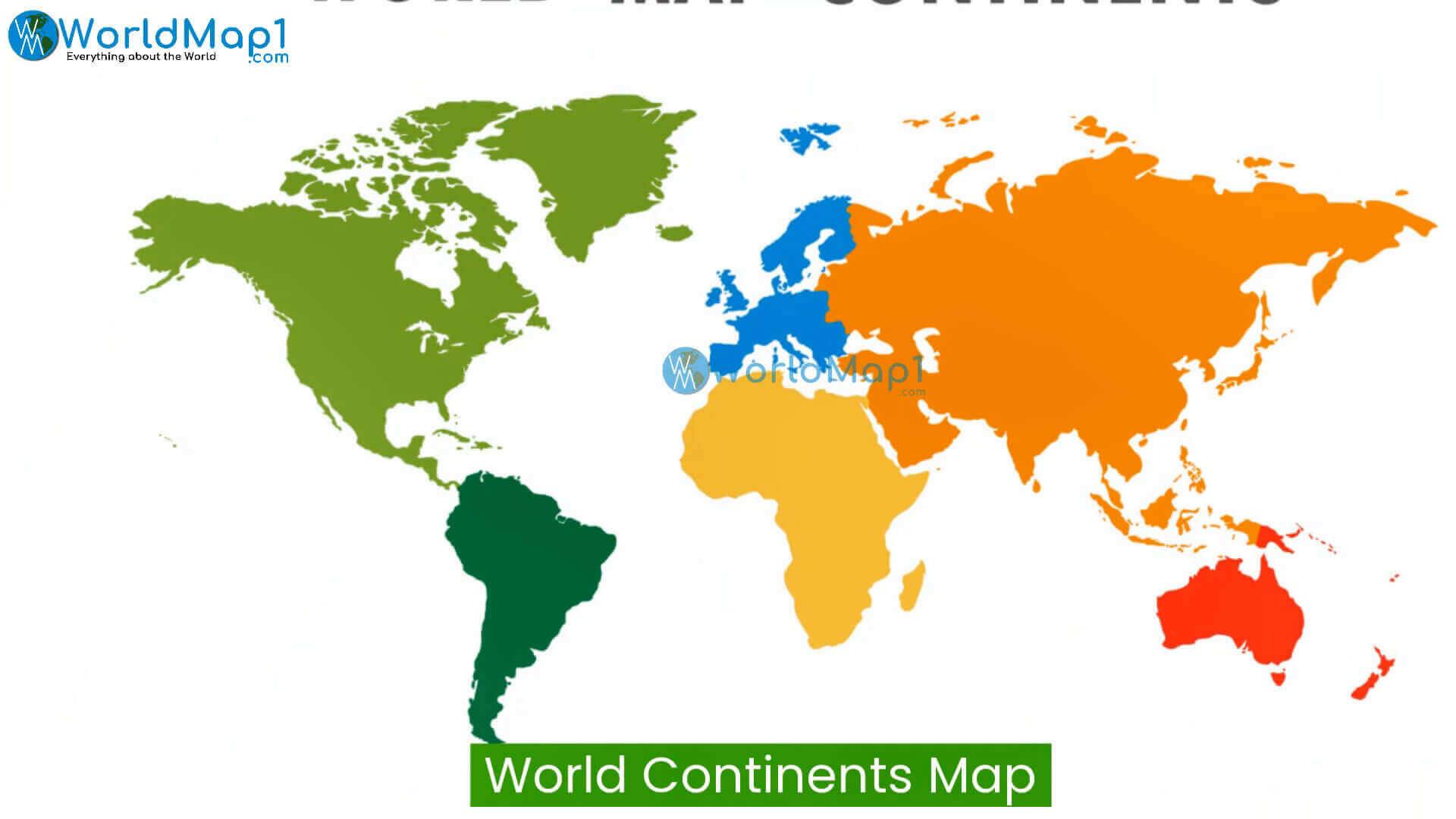Carte des continents du Monde coloree