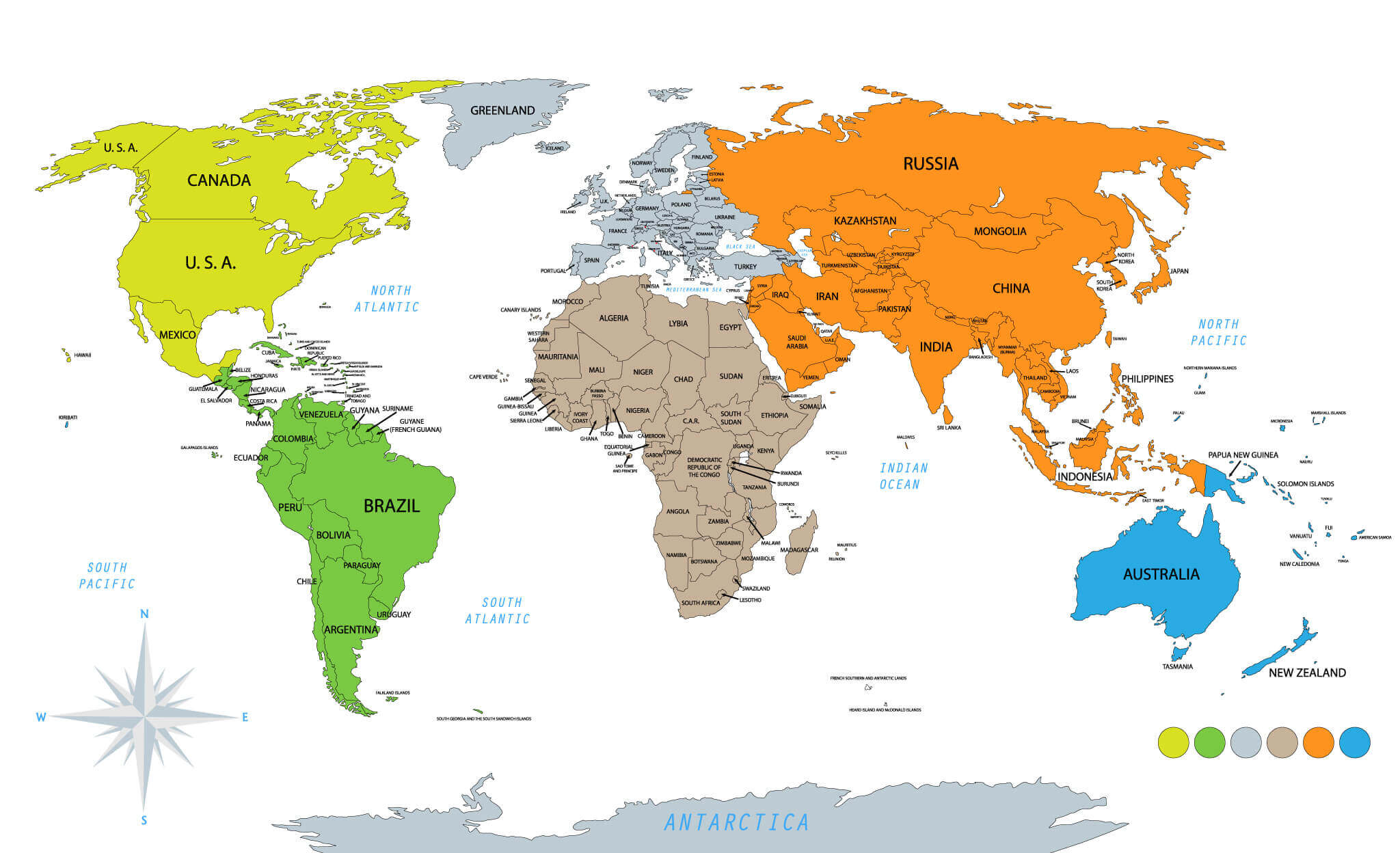 Carte des continents du Monde et oceans
