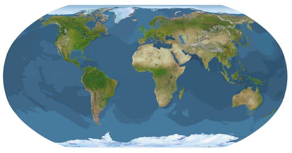 Carte des continents du Monde satellite