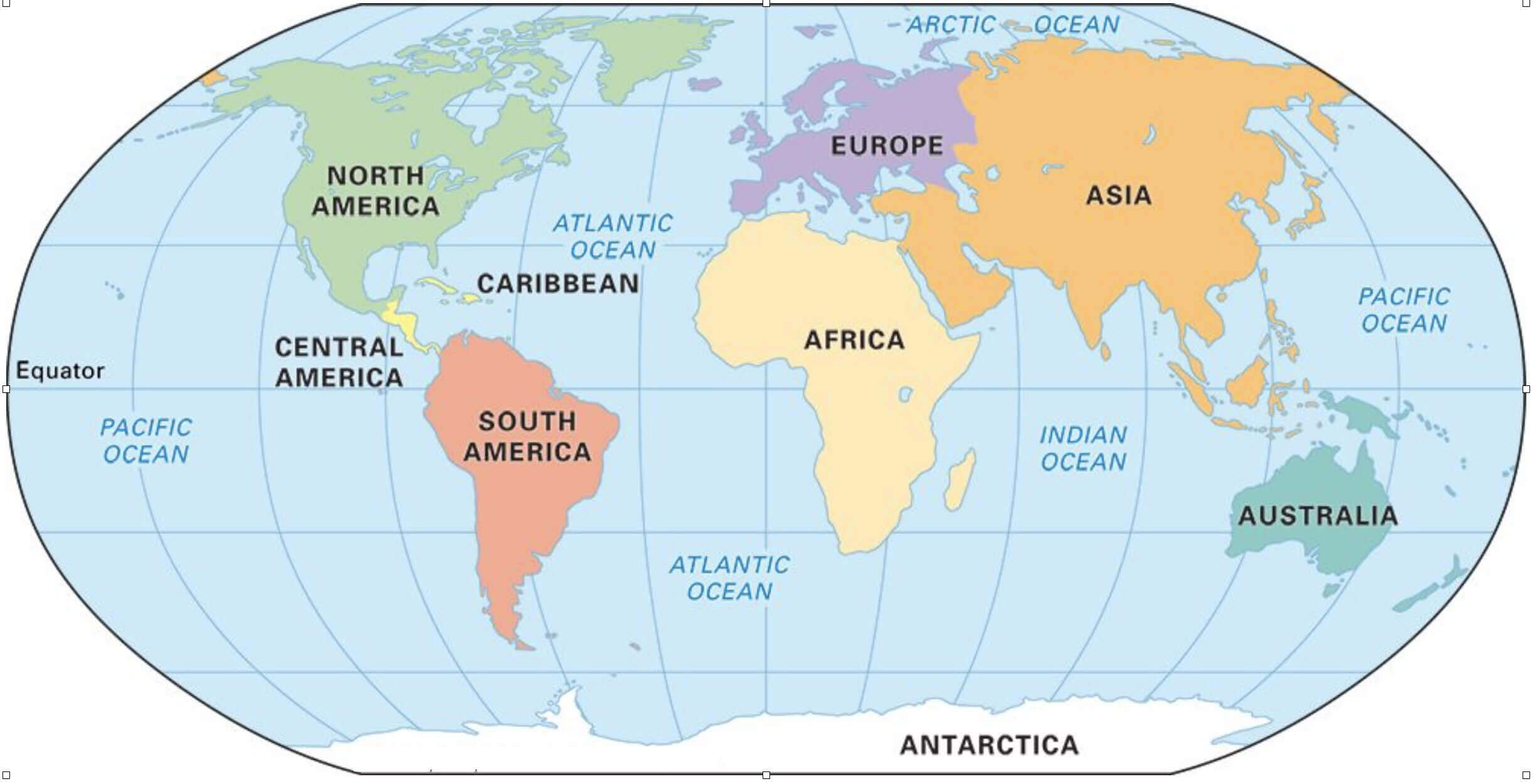 Carte des continents du Monde