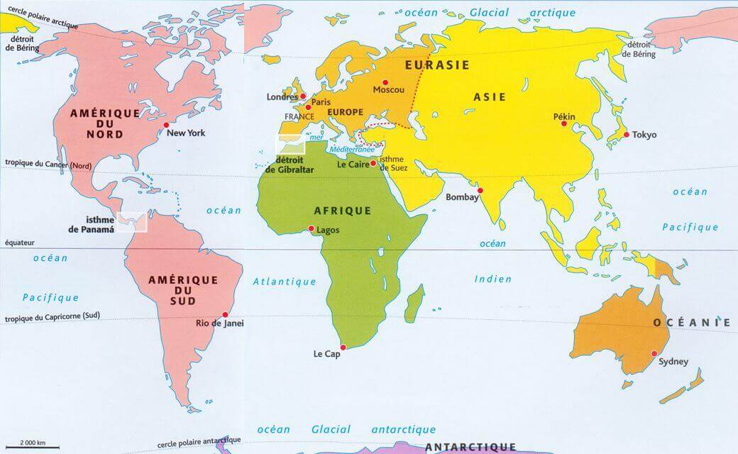 Carte du Monde avec continents