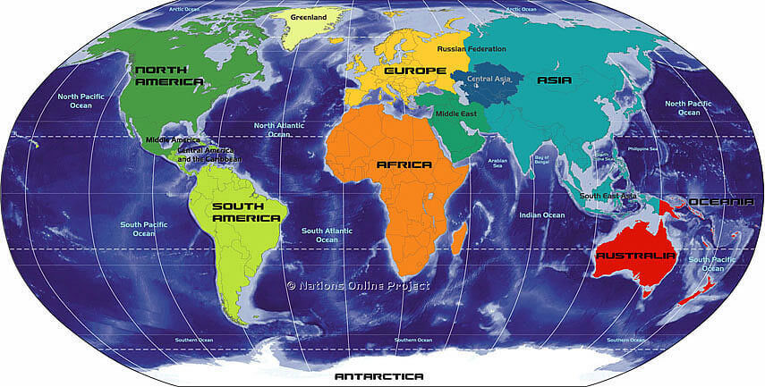 Grande carte du Monde et des continents