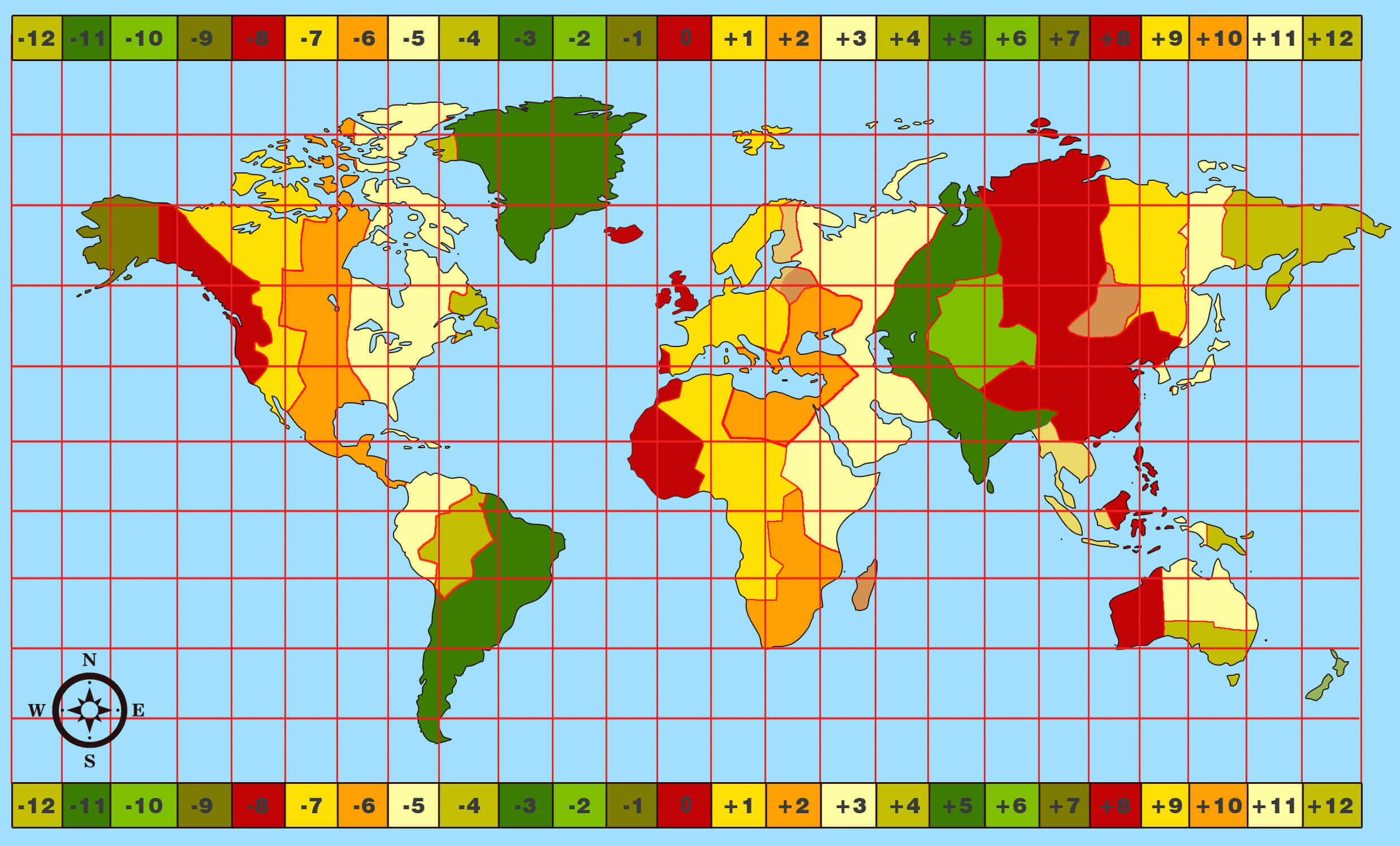 Carte des fuseaux horaires du Monde et de l'Afrique de louest