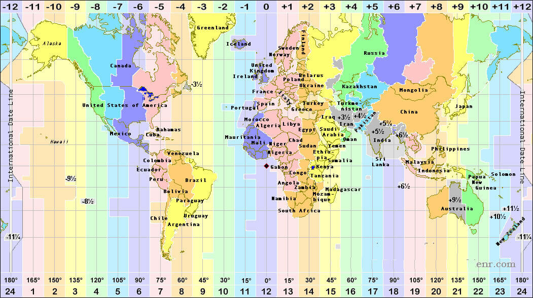 Carte des fuseaux horaires du Monde et de l'Afrique