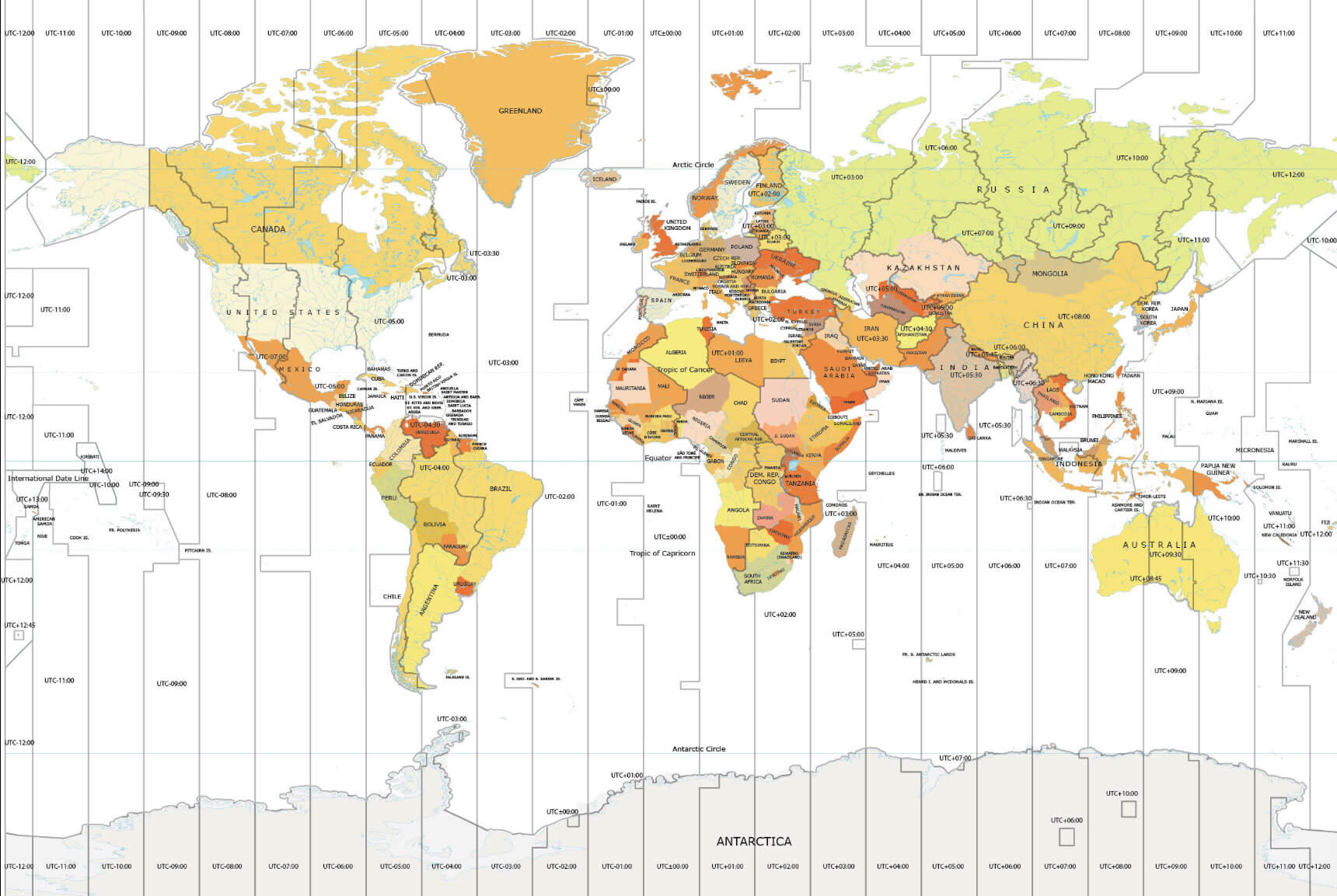 Carte des fuseaux horaires du Monde par pays