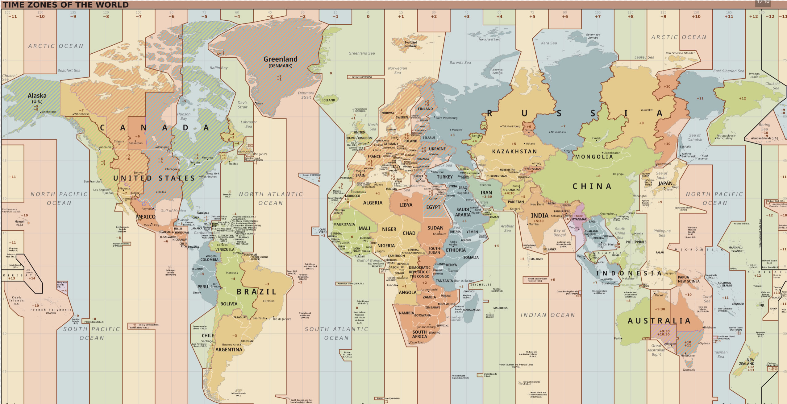 Carte des fuseaux horaires et du Monde