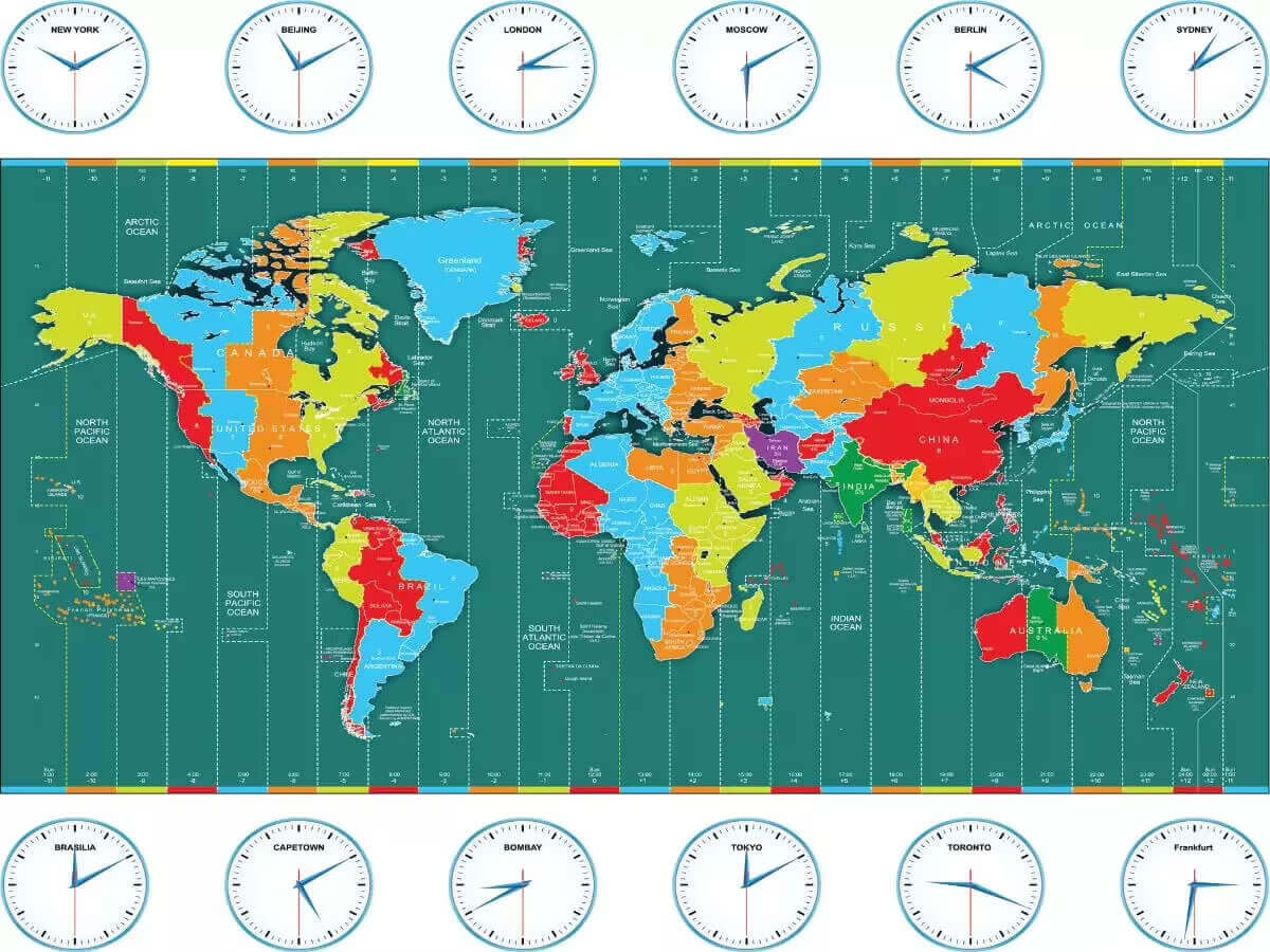 Carte du Royaume Uni et des fuseaux horaires mondiaux