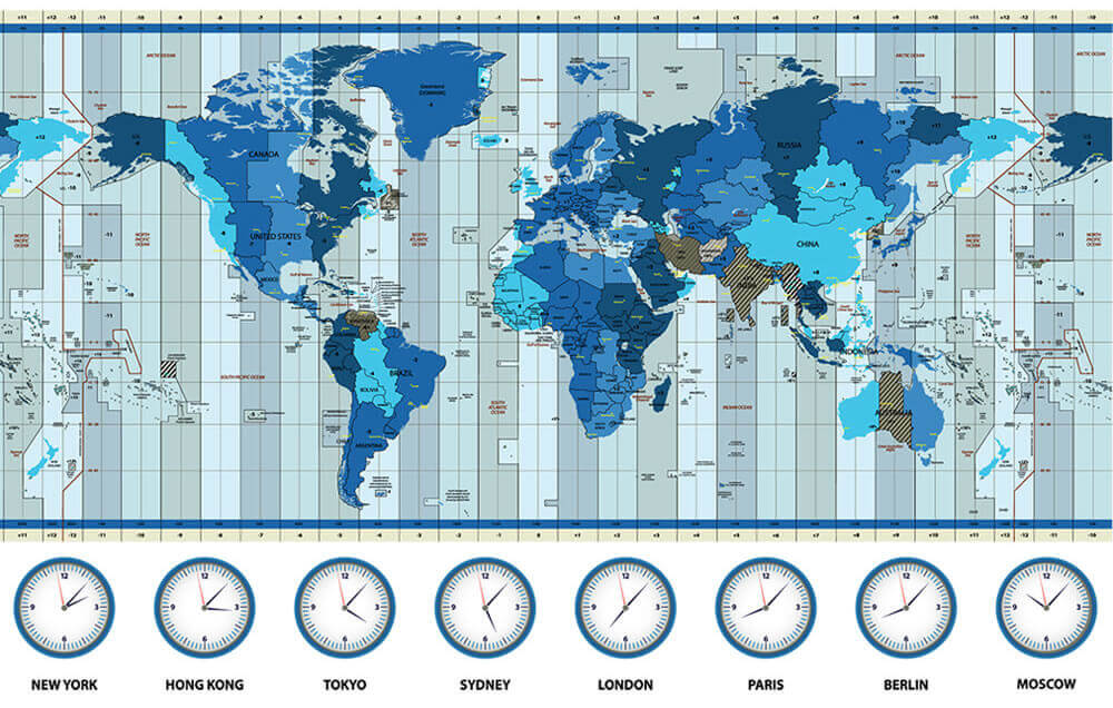 Carte europeenne des fuseaux horaires dans le Monde