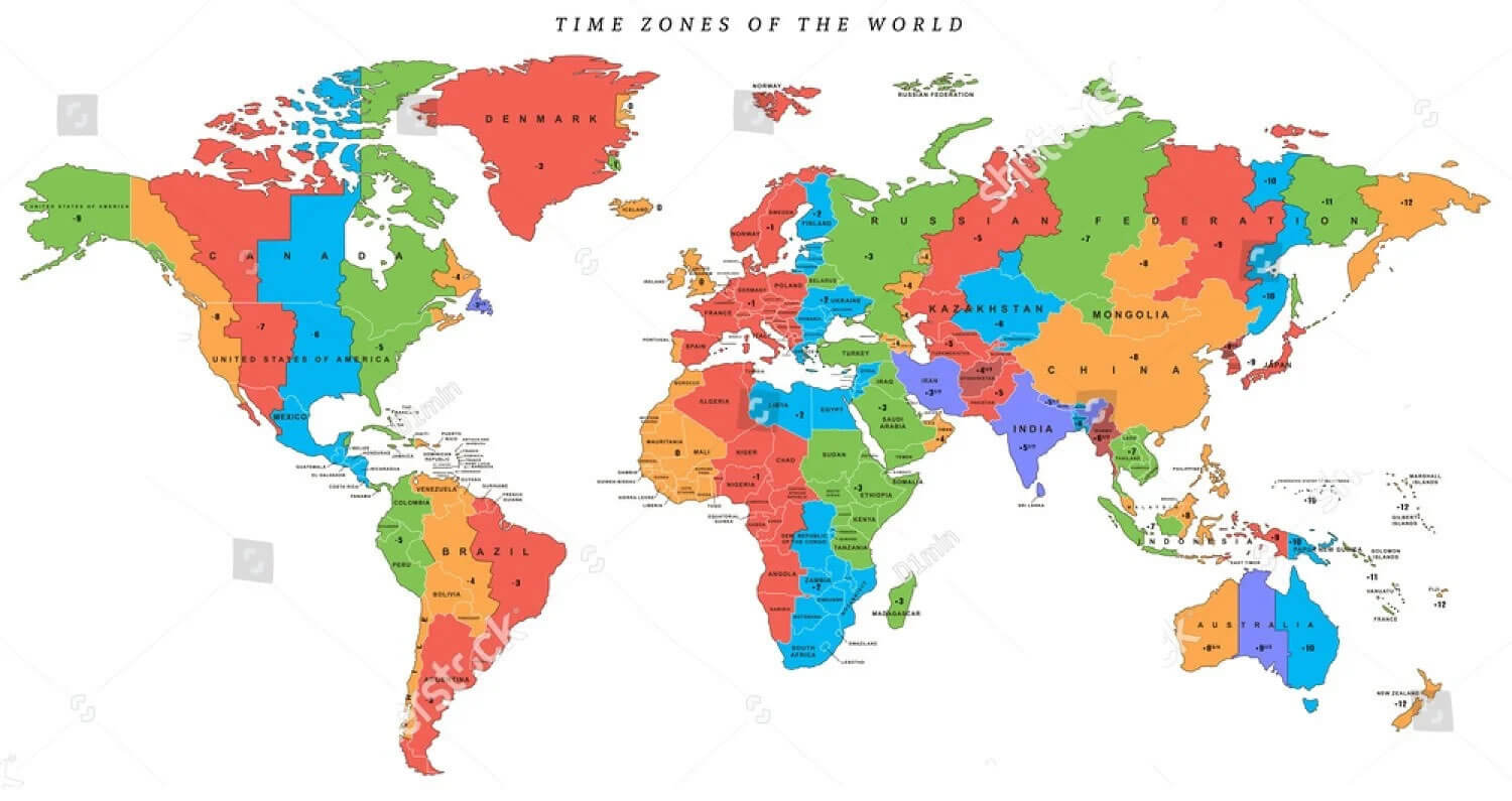 Carte generale des fuseaux horaires du Monde