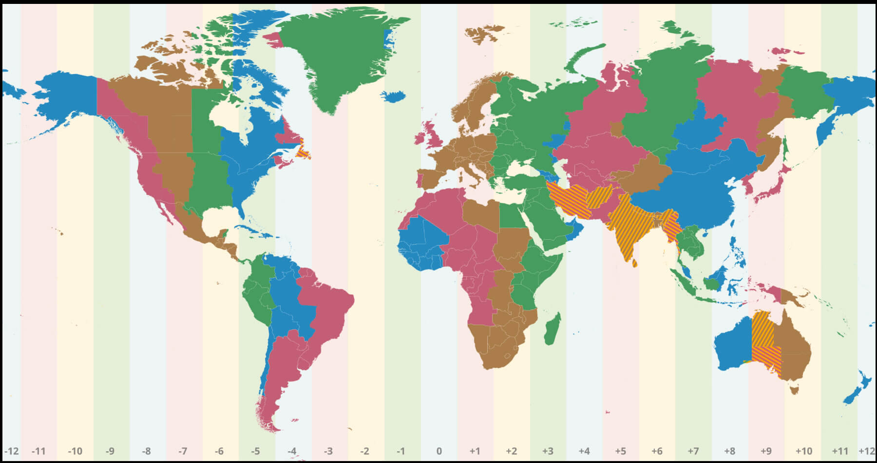 Carte Mondiale des fuseaux horaires sans noms