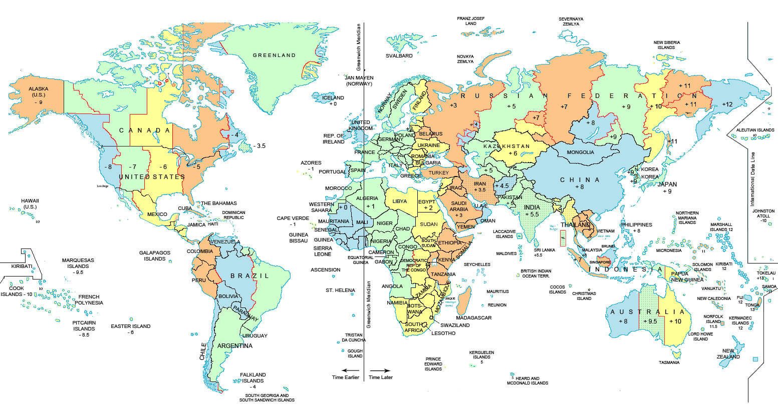 Grande Carte des fuseaux horaires du Monde