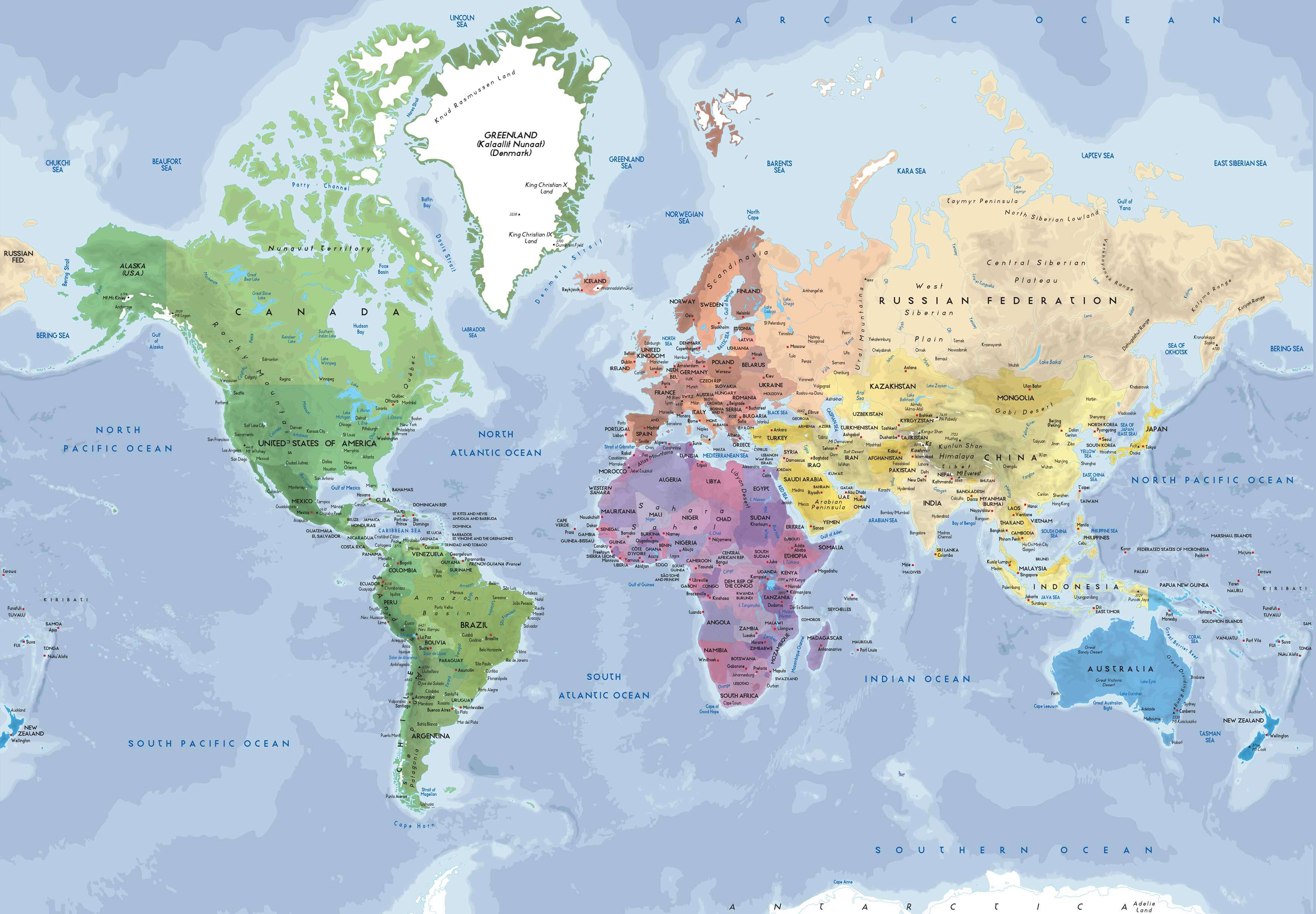 Carte du Monde haute resolution avec oceans