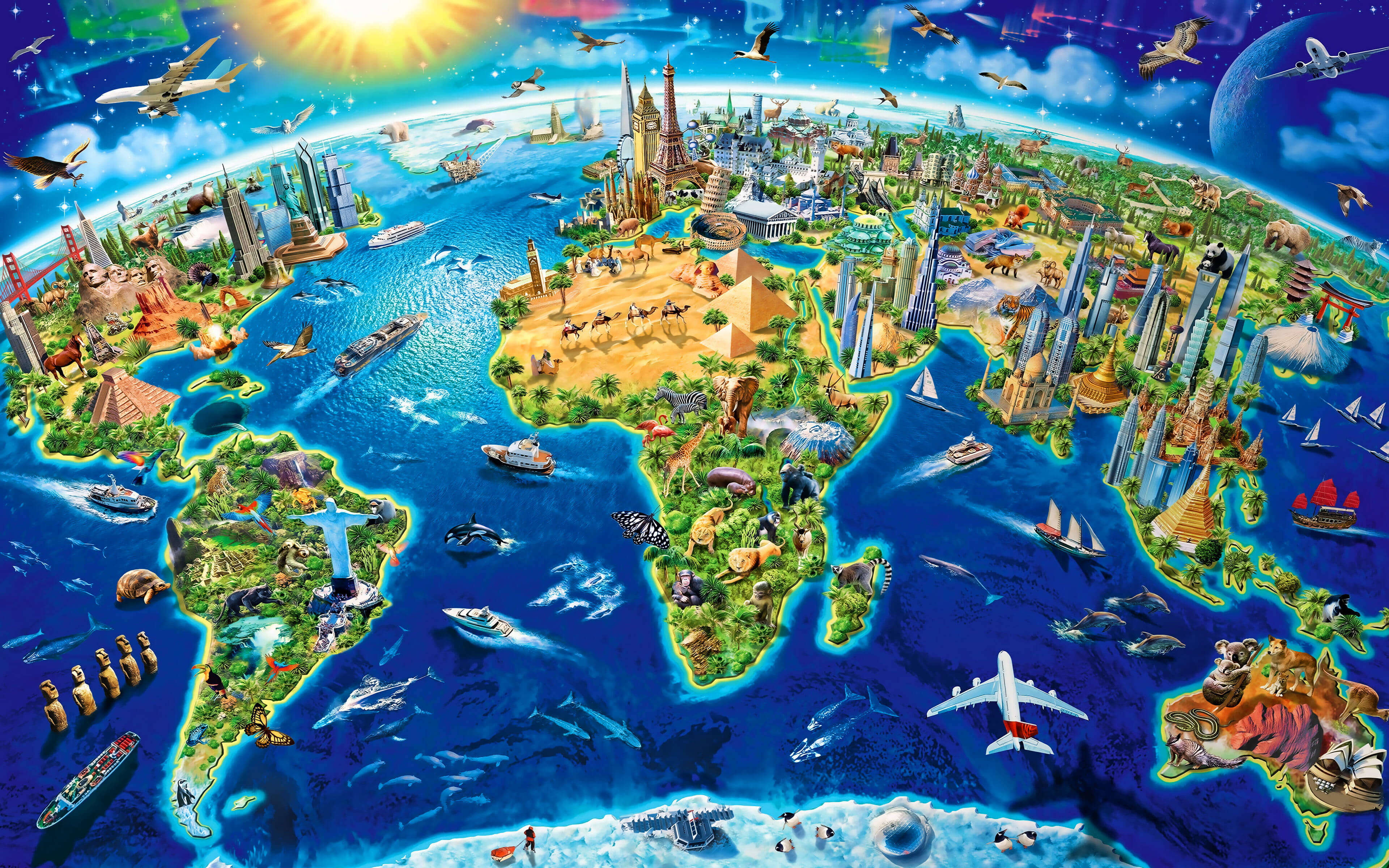 Carte du Monde haute resolution vue aerienne 3d