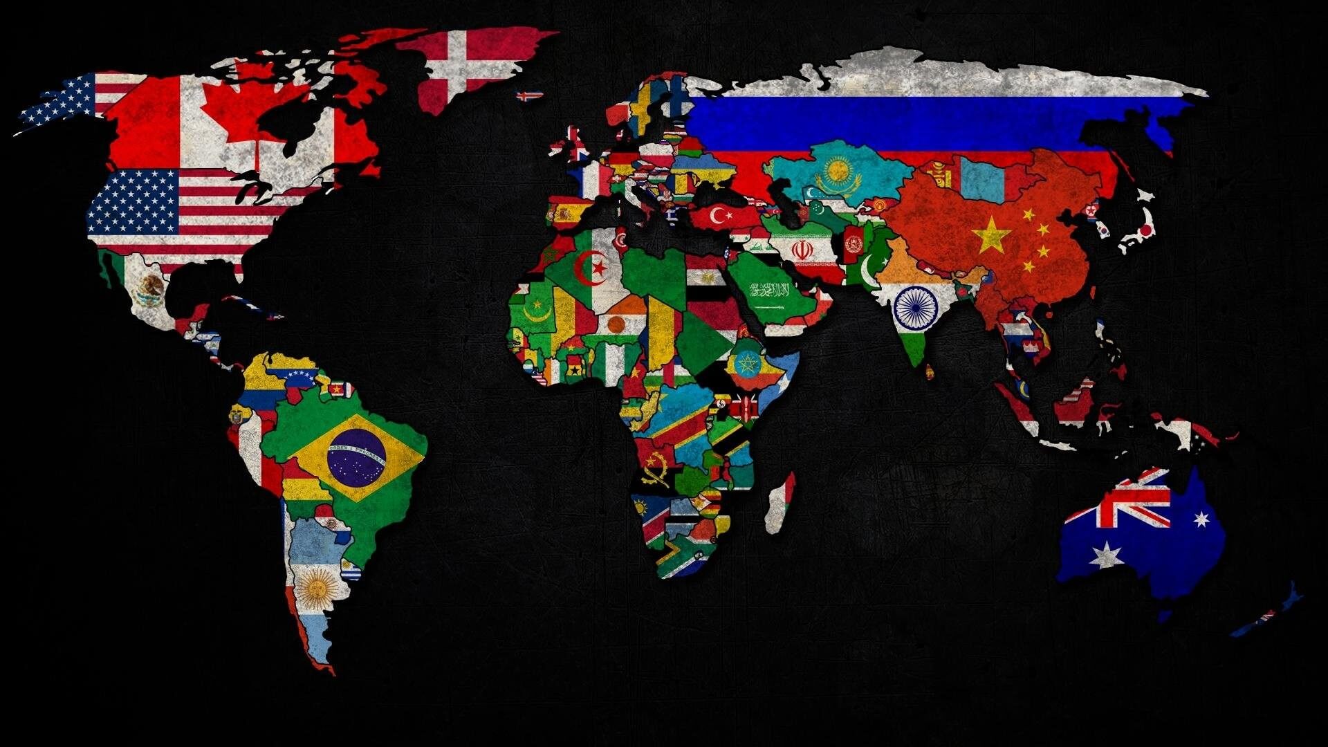 Fond Ecran Carte des drapeaux du Monde haute resolution avec pays