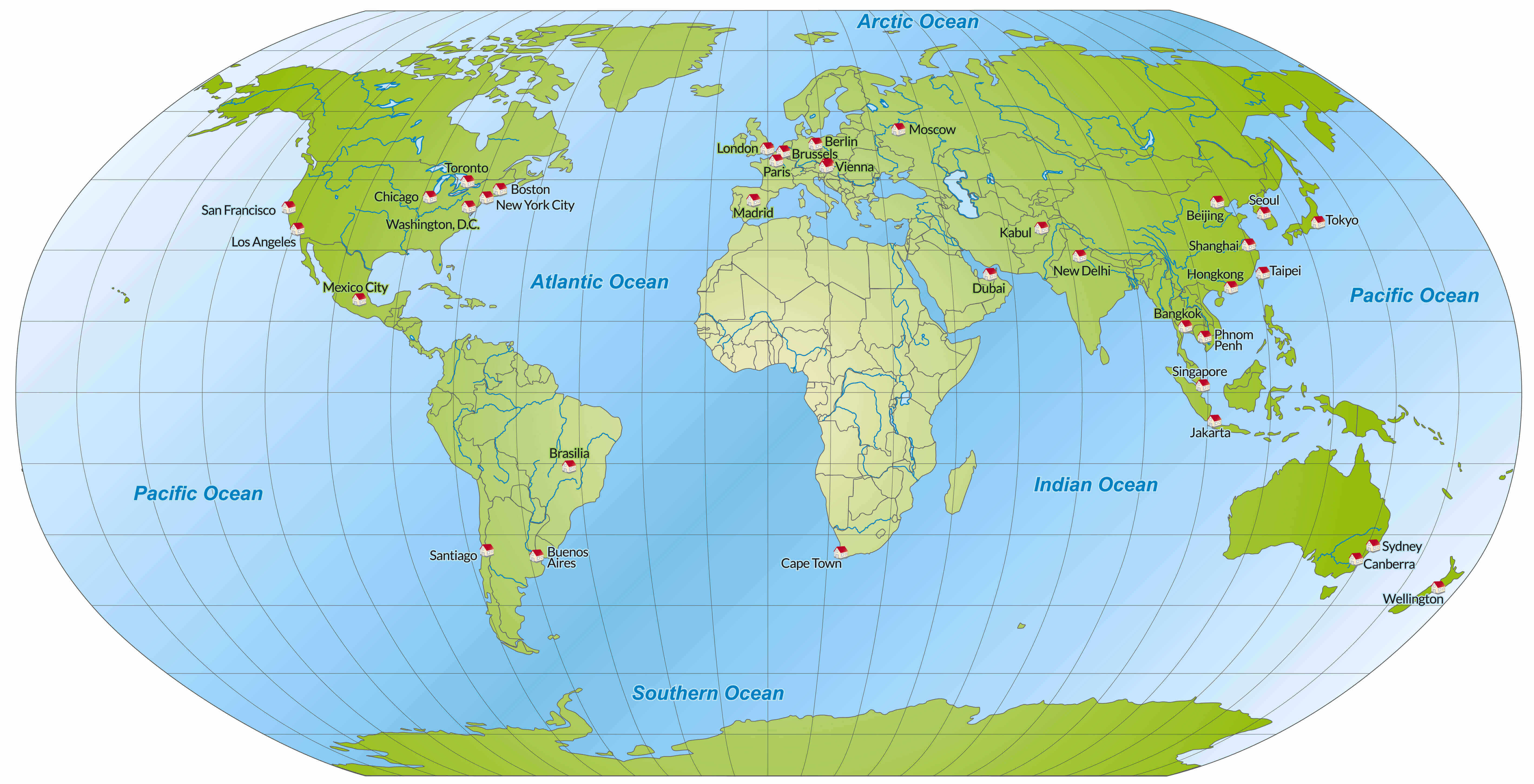 Carte du Monde imprimable avec longitude et latitude