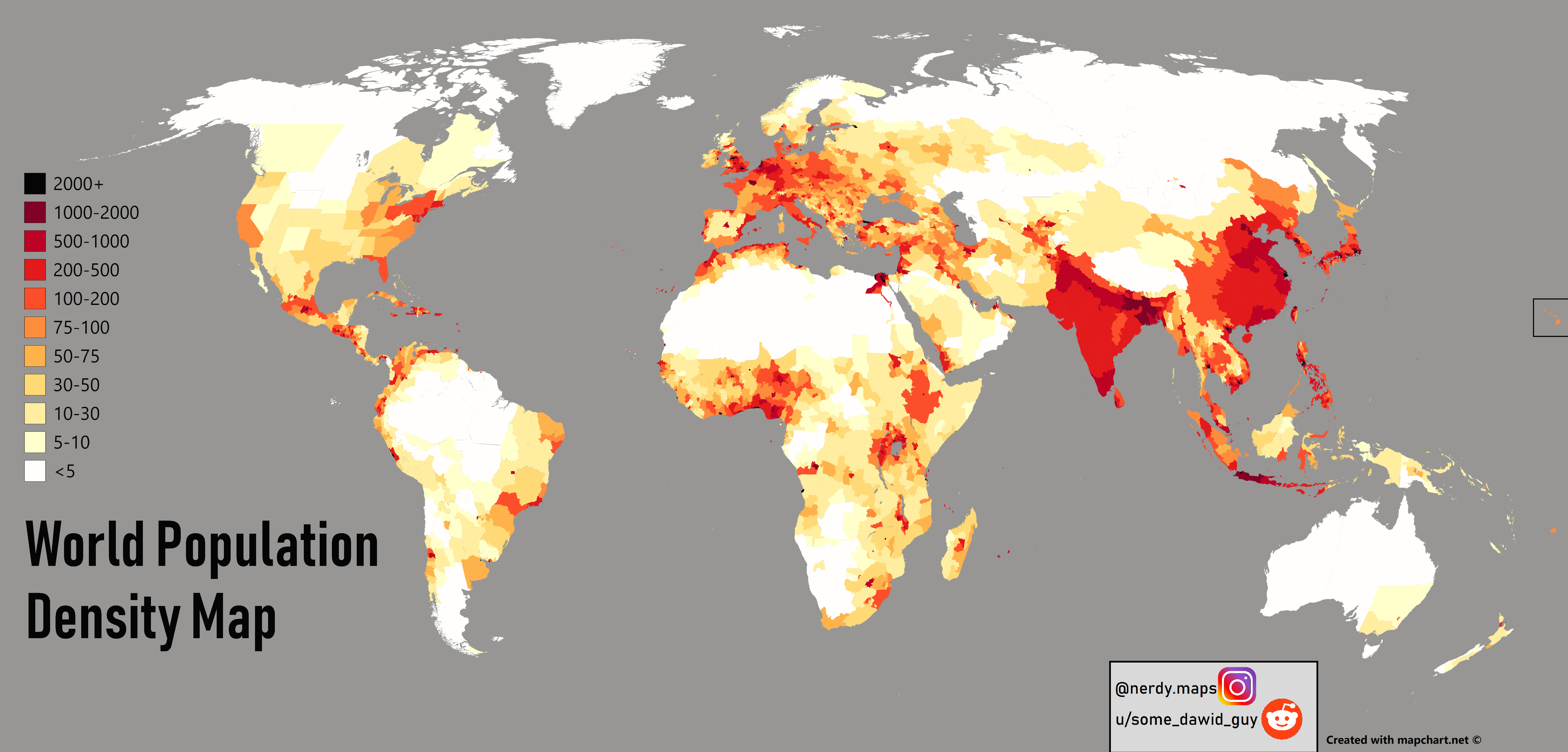 Carte imprimable de la densite de population Mondiale