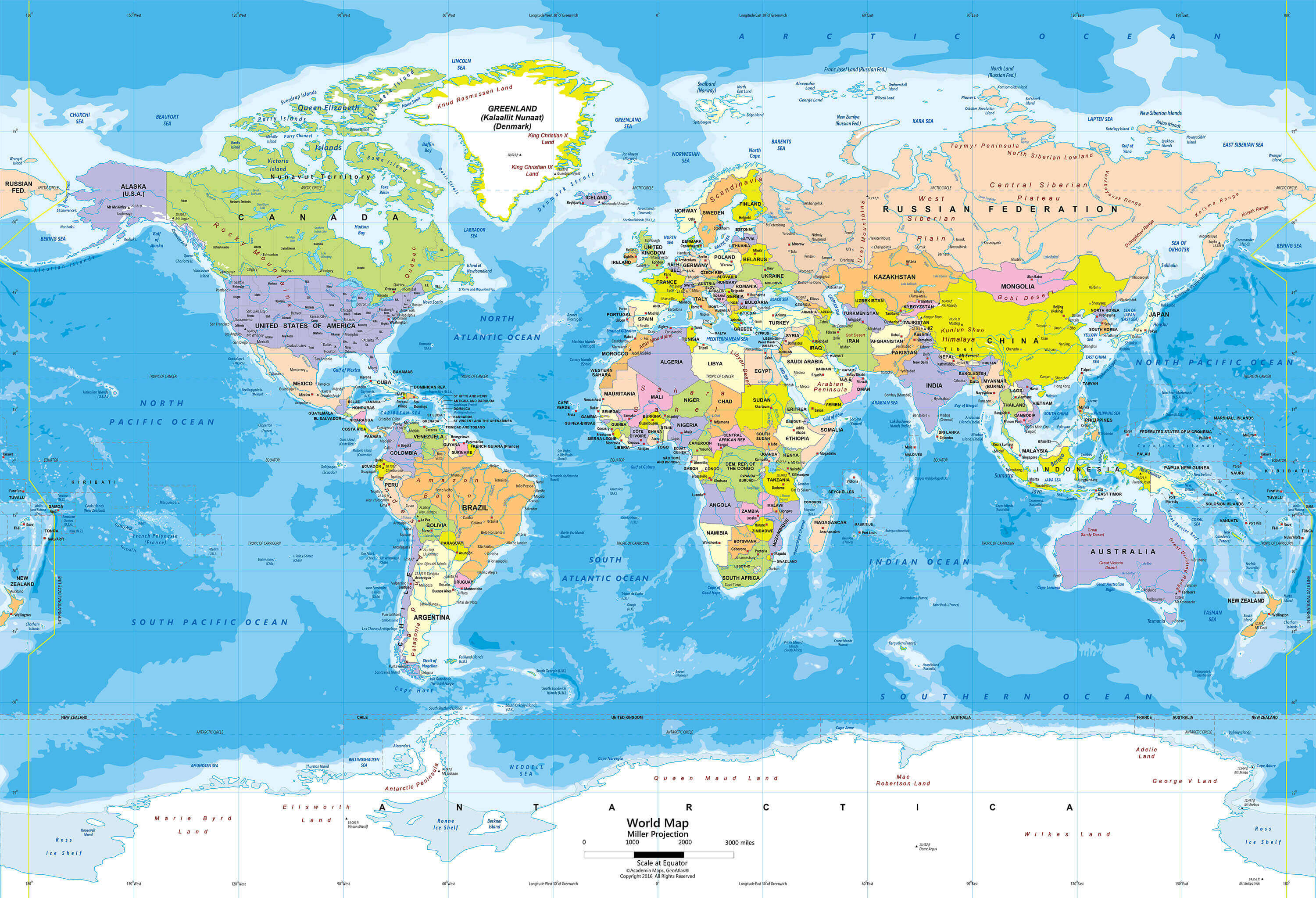 Grande carte politique du Monde imprimable