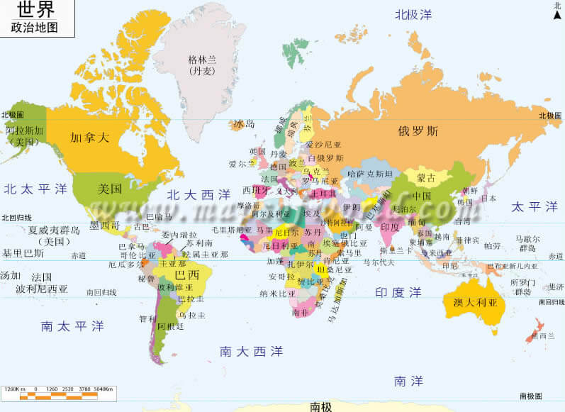 Monde Carte en Chinois Langue