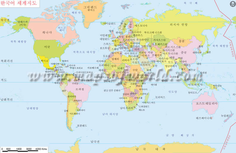 Monde Carte en Coreen Langue