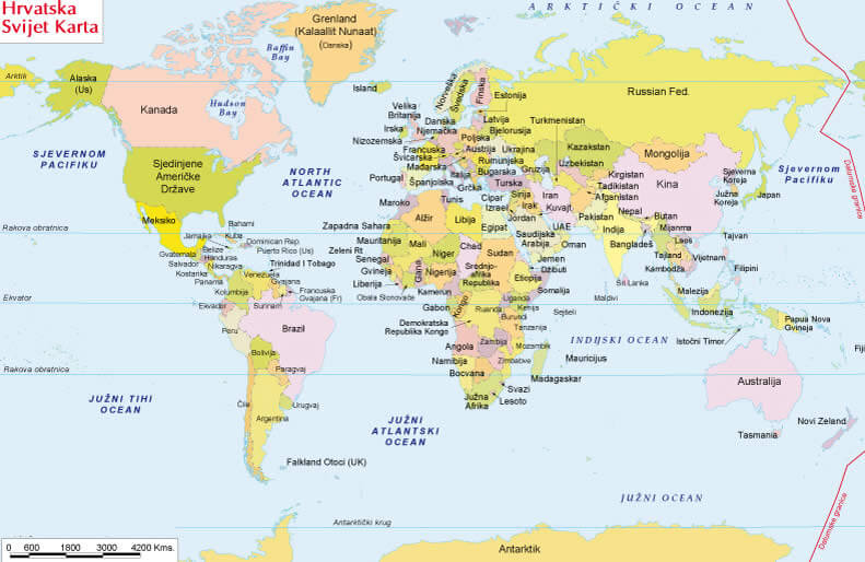 Monde Carte en Croate Langue