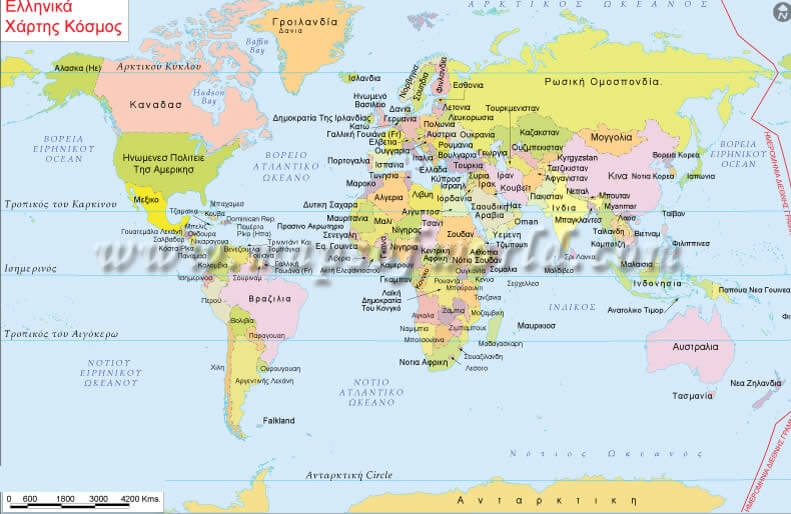 Monde Carte en Grecque Langue