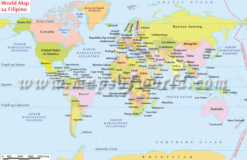 Monde Carte en Philippin Langue