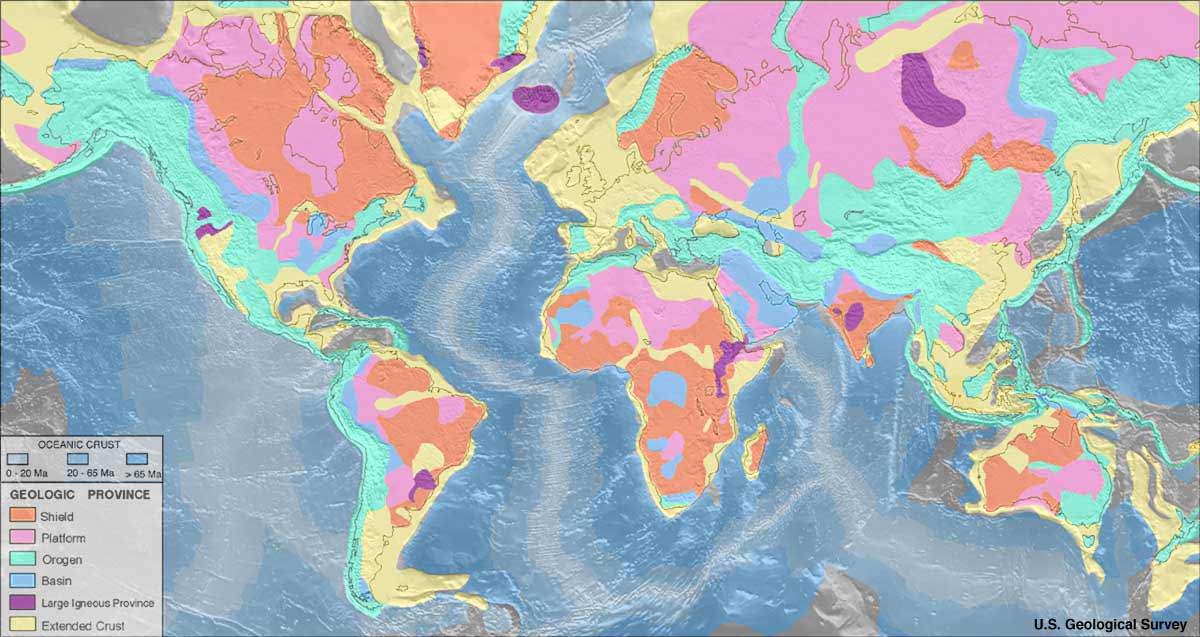 Monde Geologique Regions Carte
