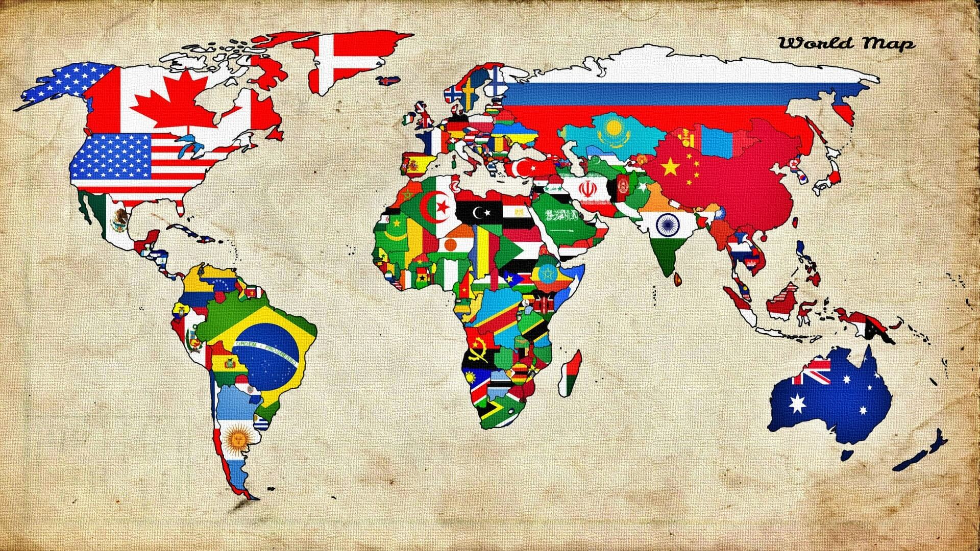 Carte du Monde drapeaux des pays