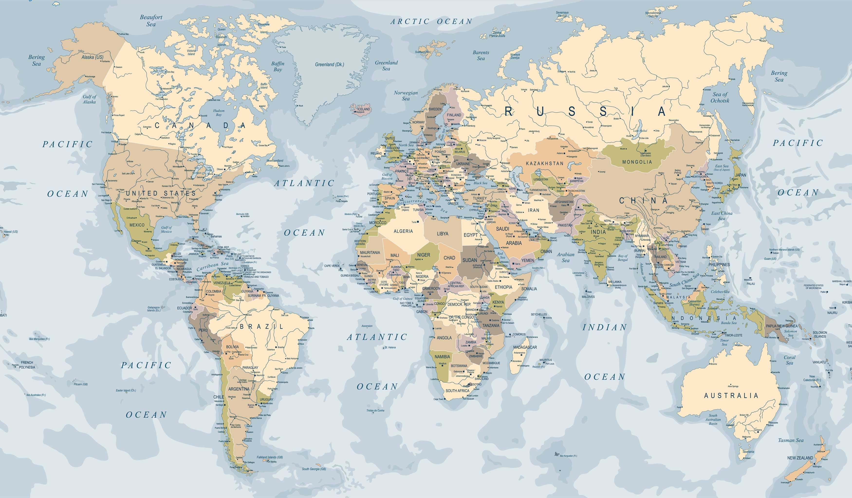 Fond ecran carte politique du Monde avec les pays