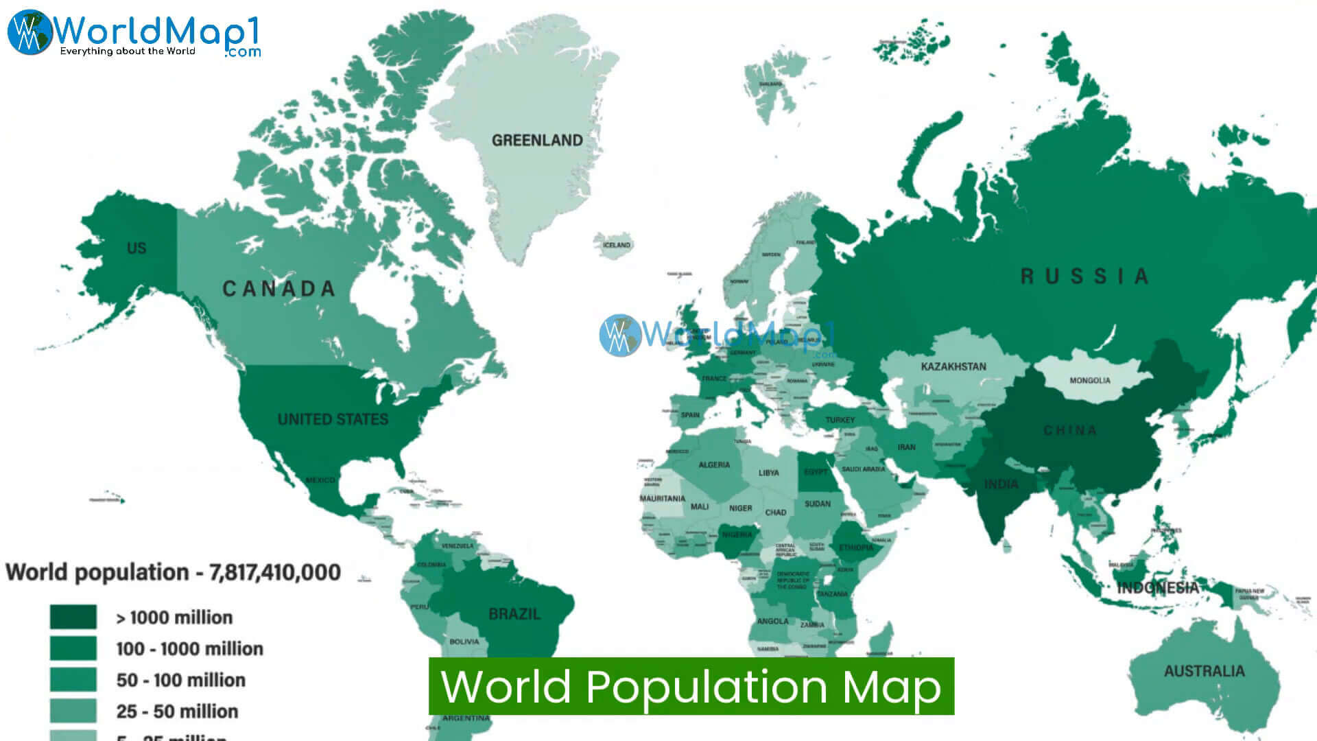 Carte de la population des pays du Monde