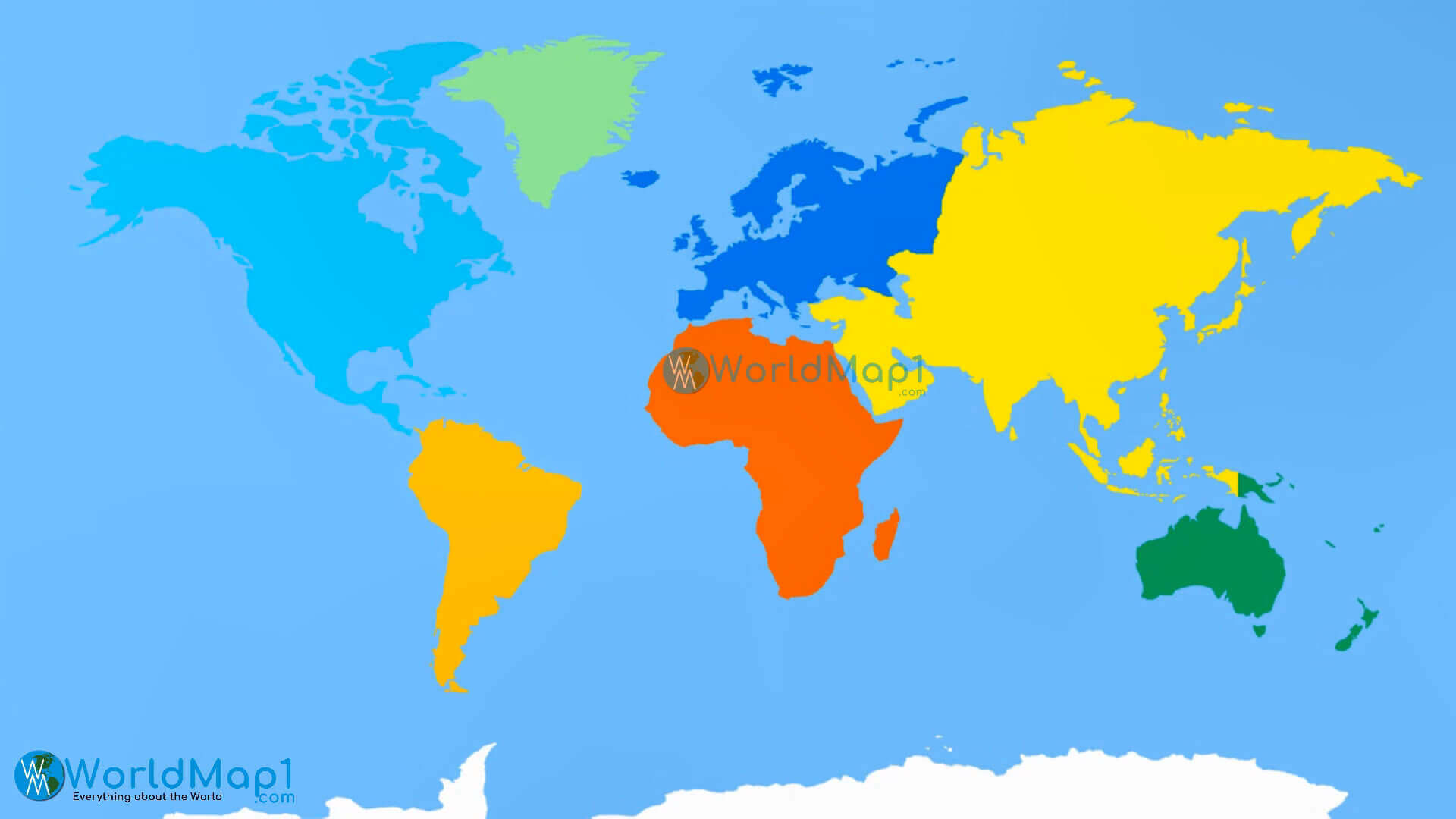 Carte des continents du Monde coloree avec pays