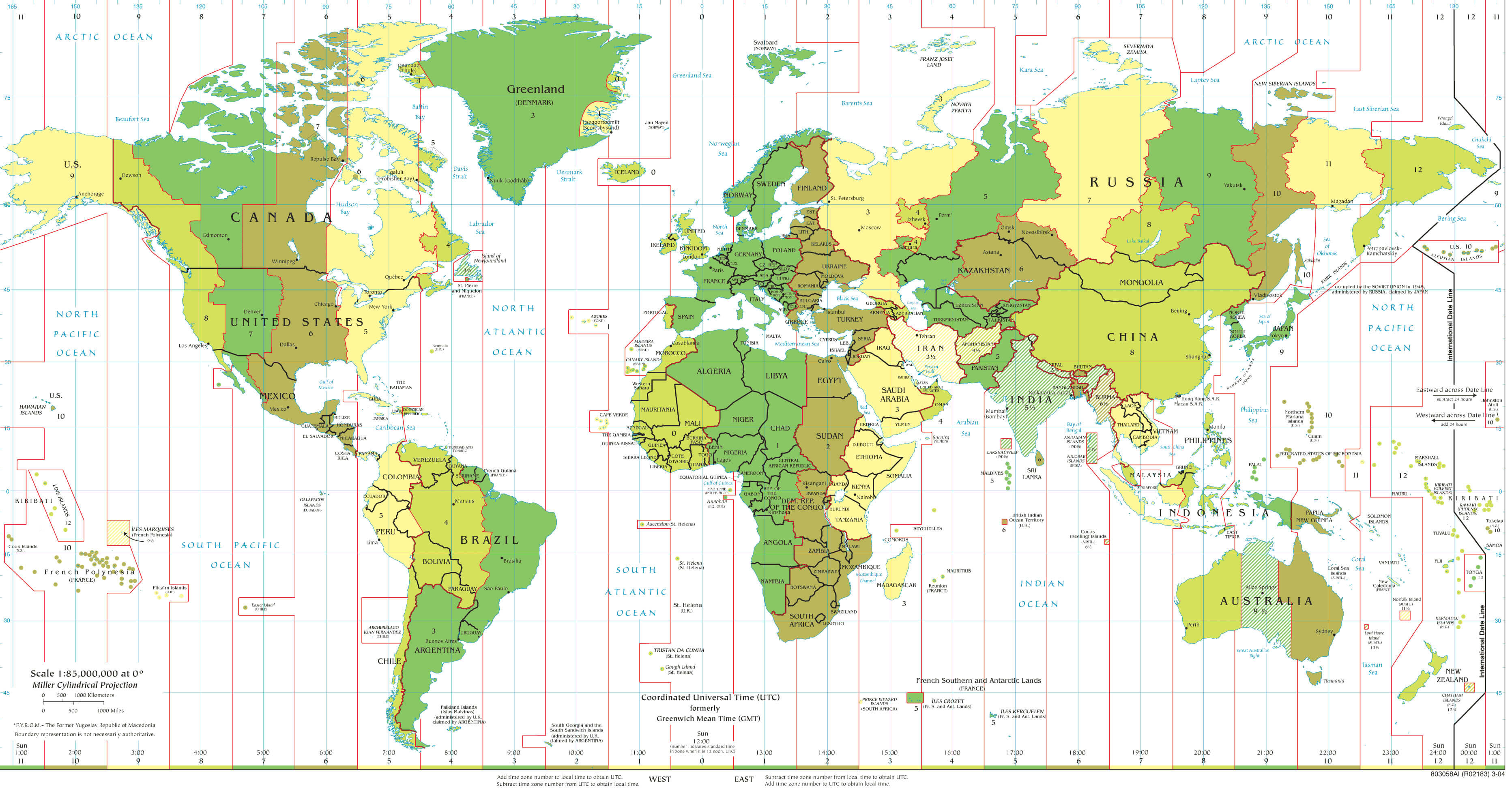 Carte des fuseaux horaires des pays du Monde