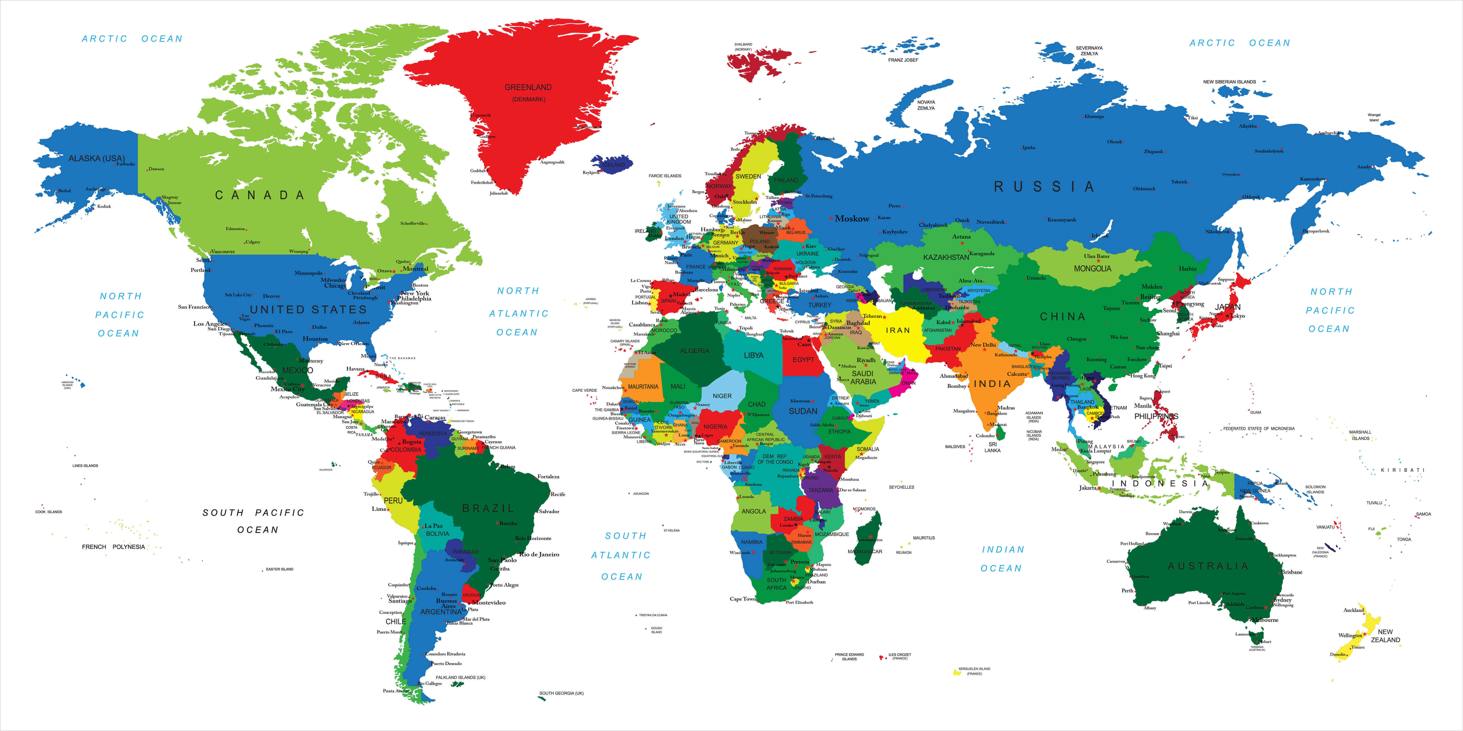 Carte des pays du Monde avec frontieres internationales