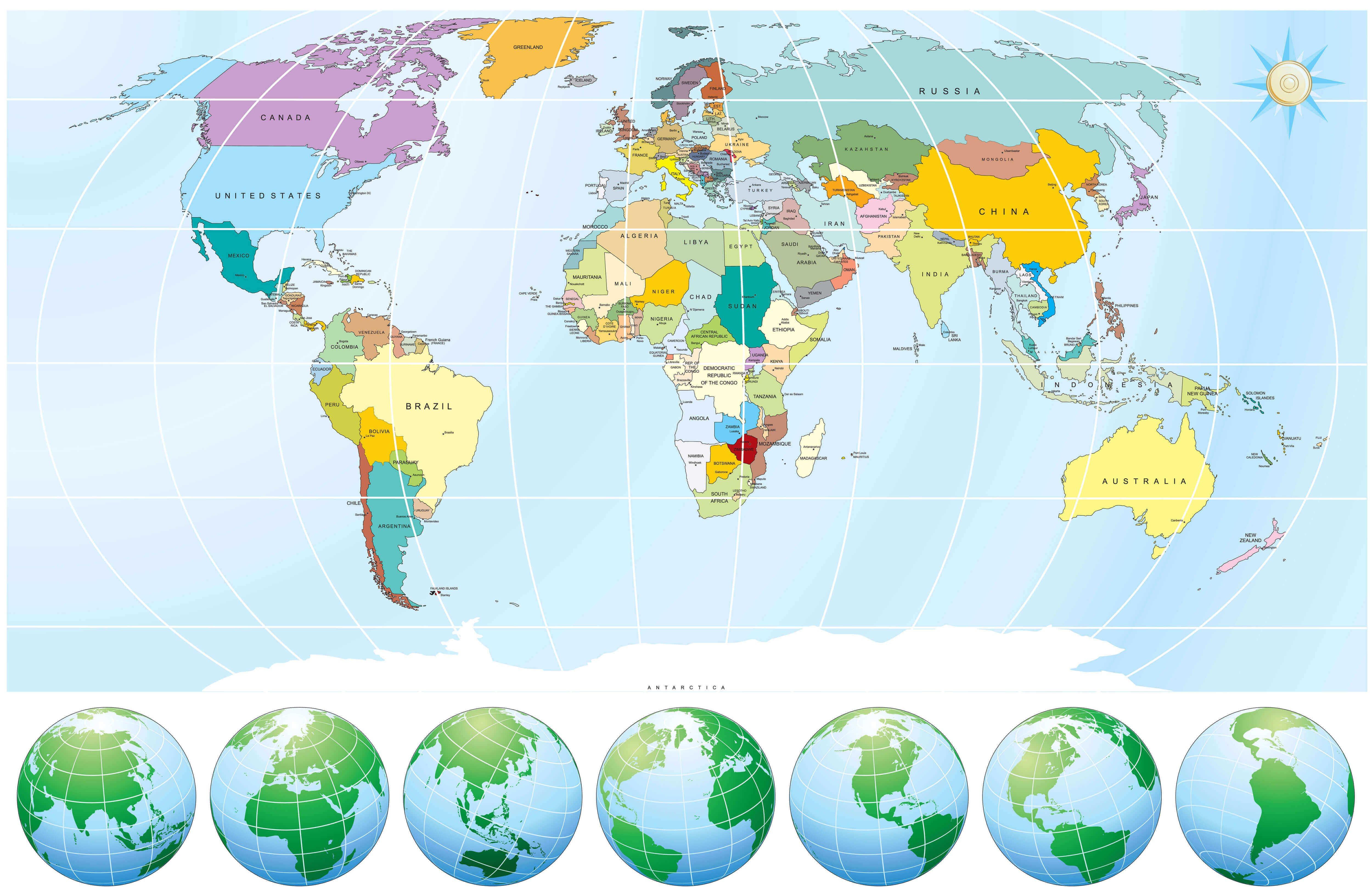 Carte des pays du Monde avec frontieres nationales