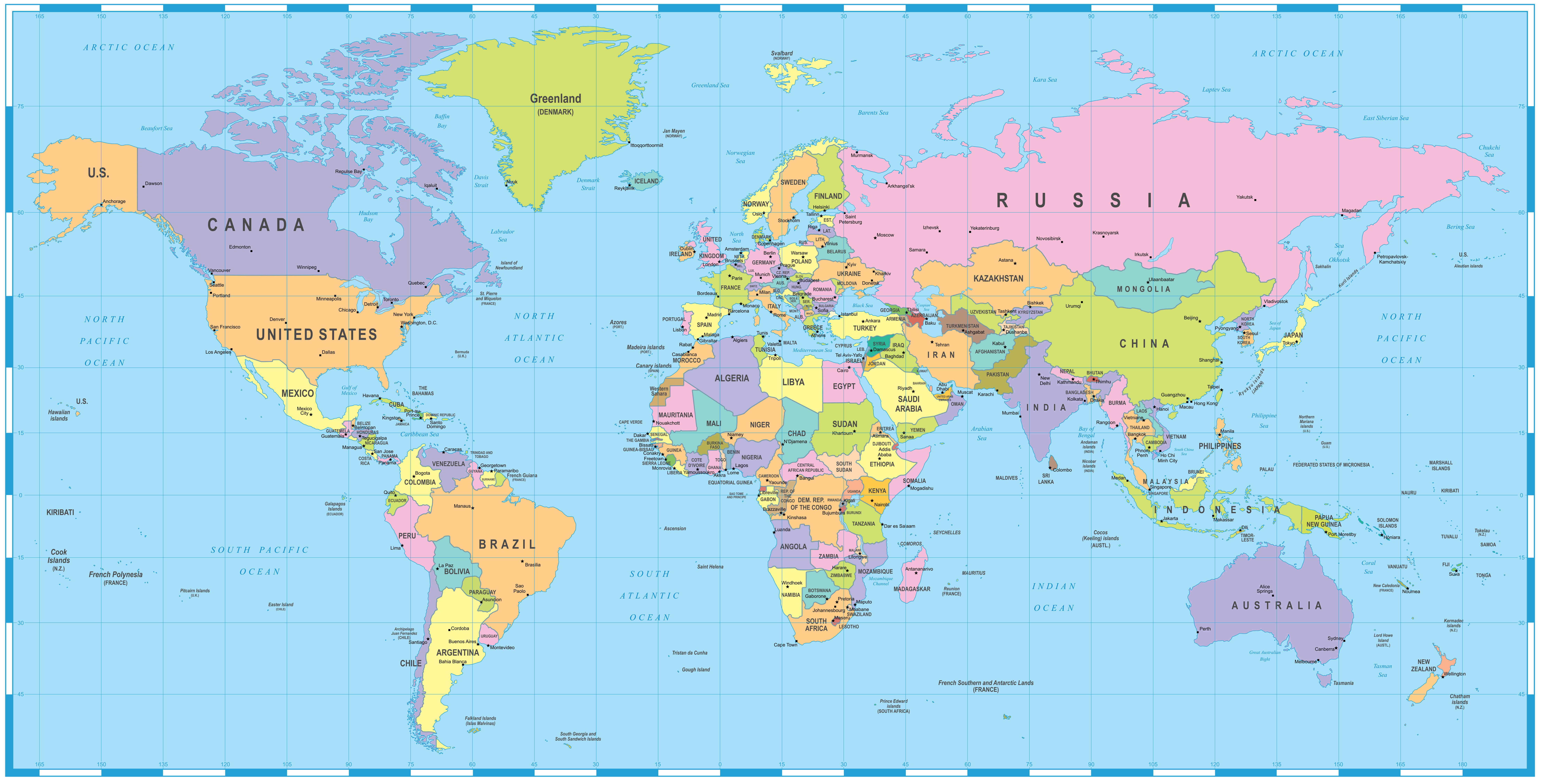 Carte des pays du Monde et politique