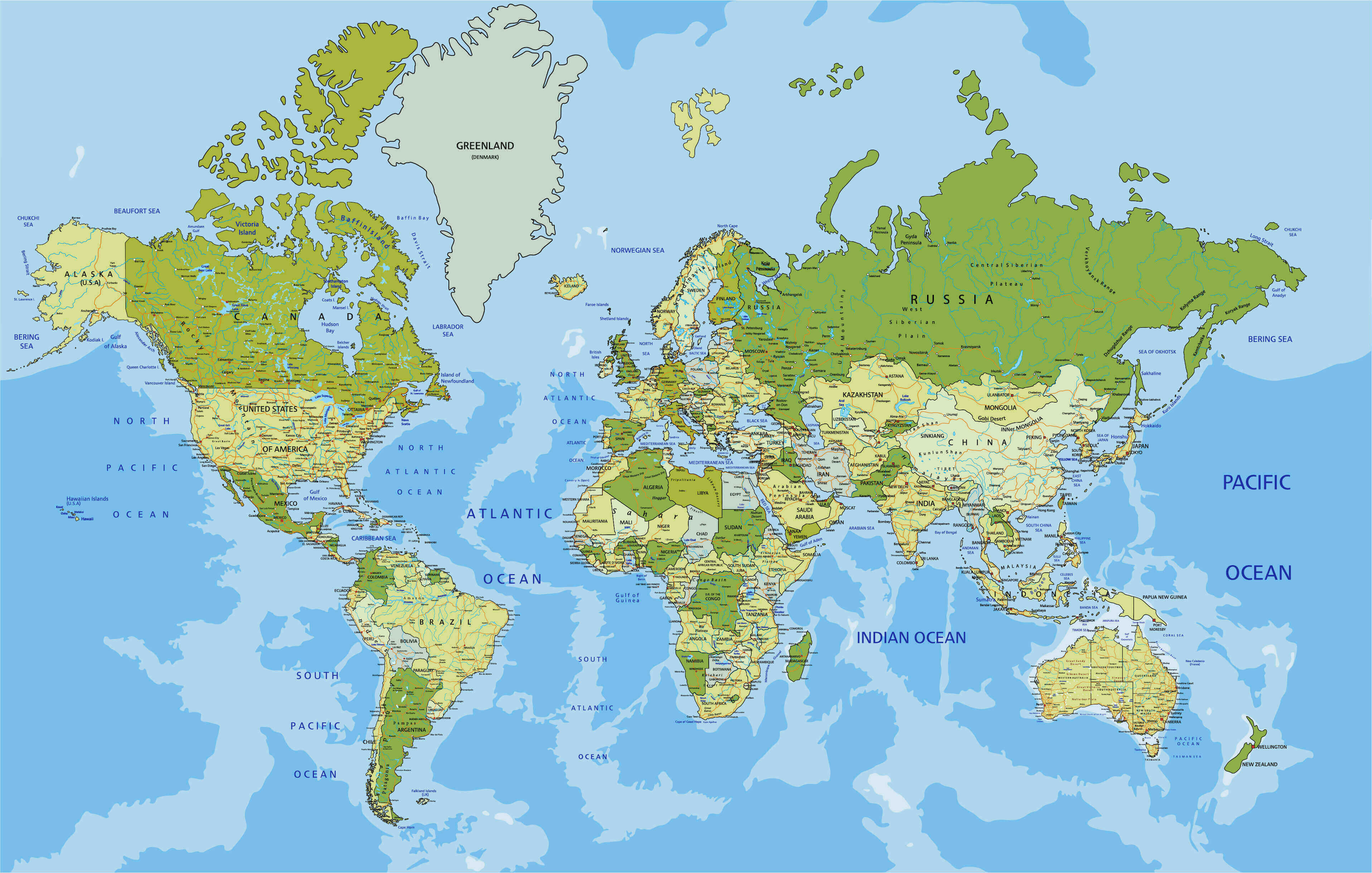 Carte du Monde avec pays et oceans