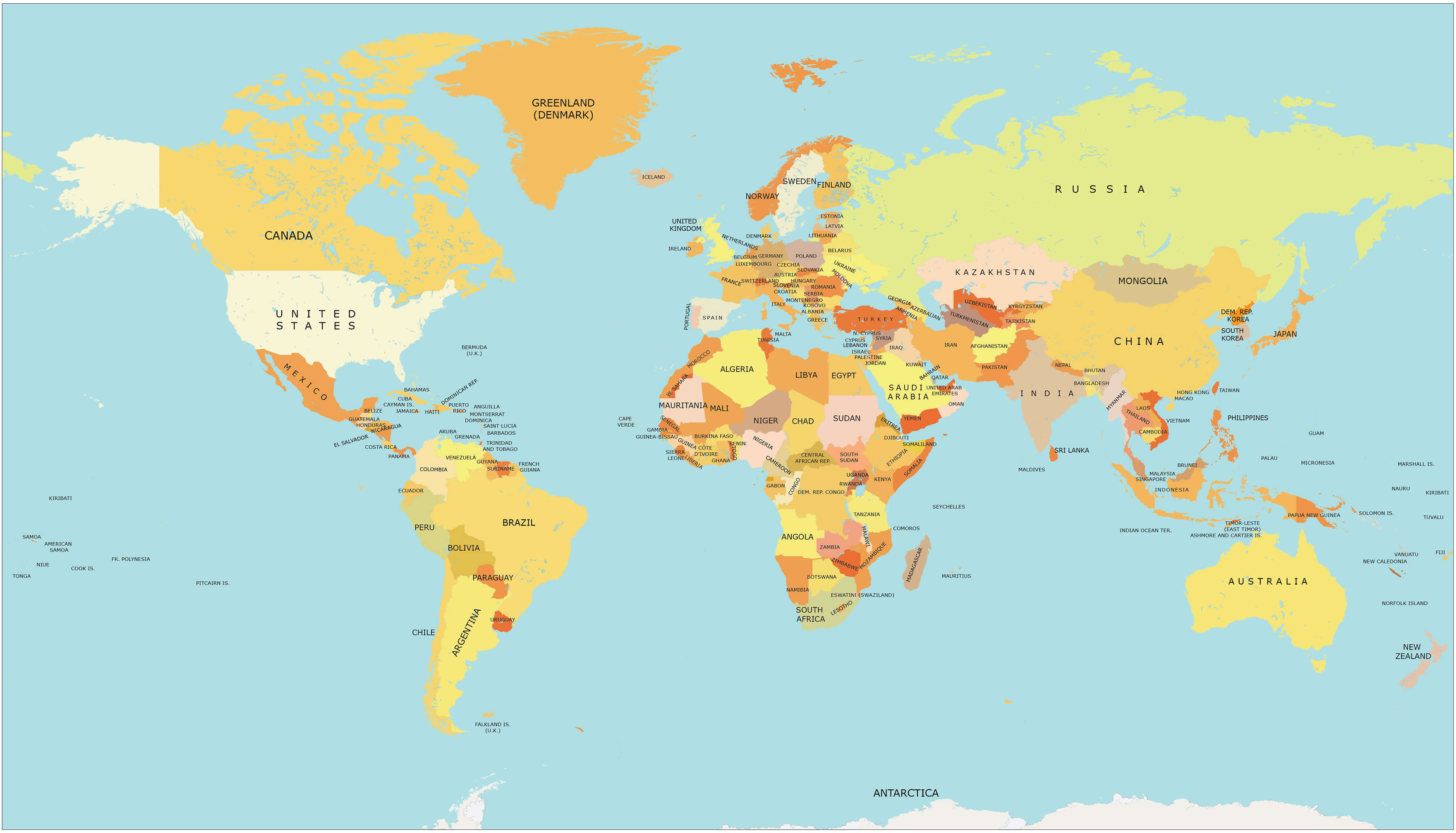 Carte du Monde avec pays simple