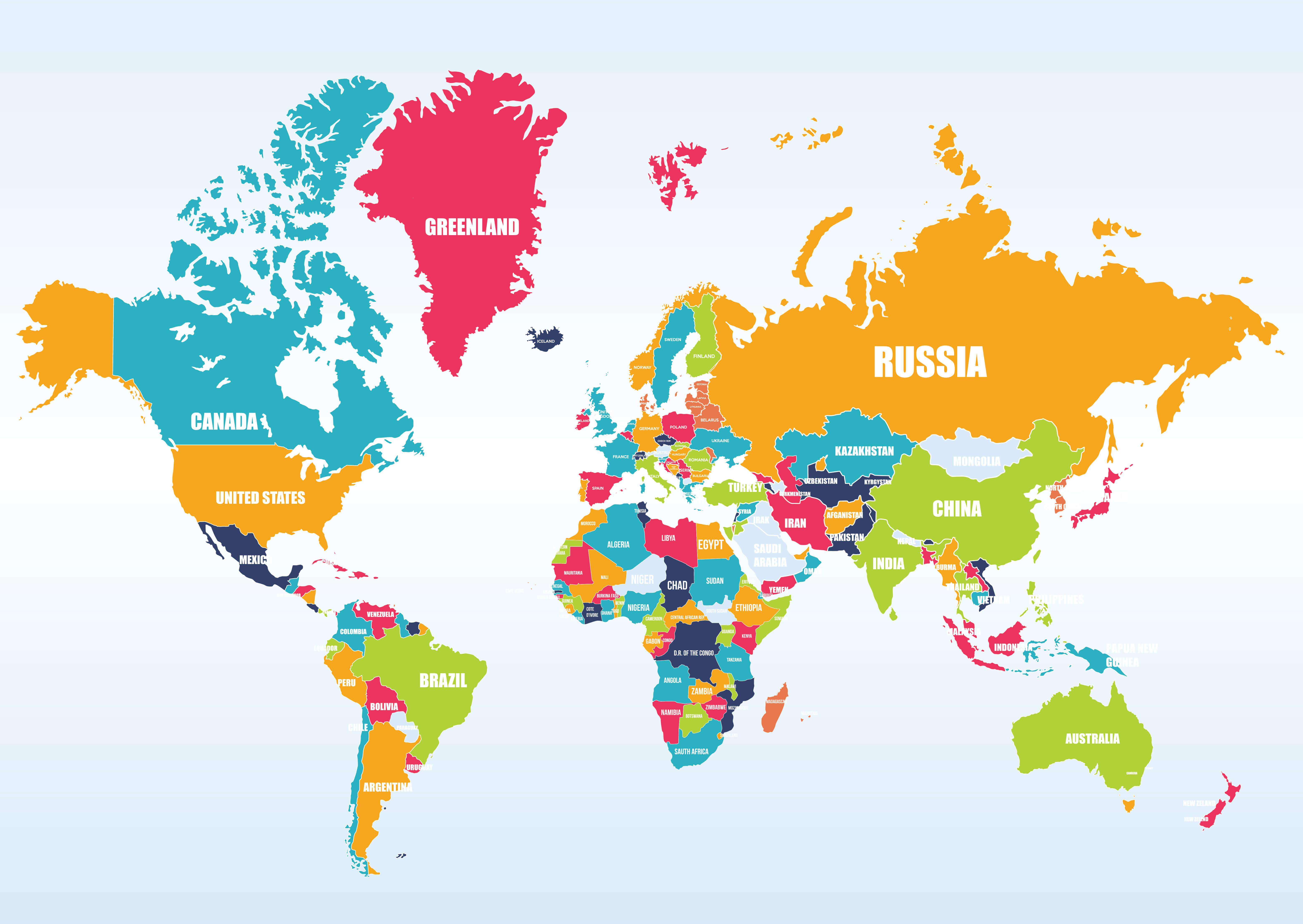 Carte du Monde coloree avec pays