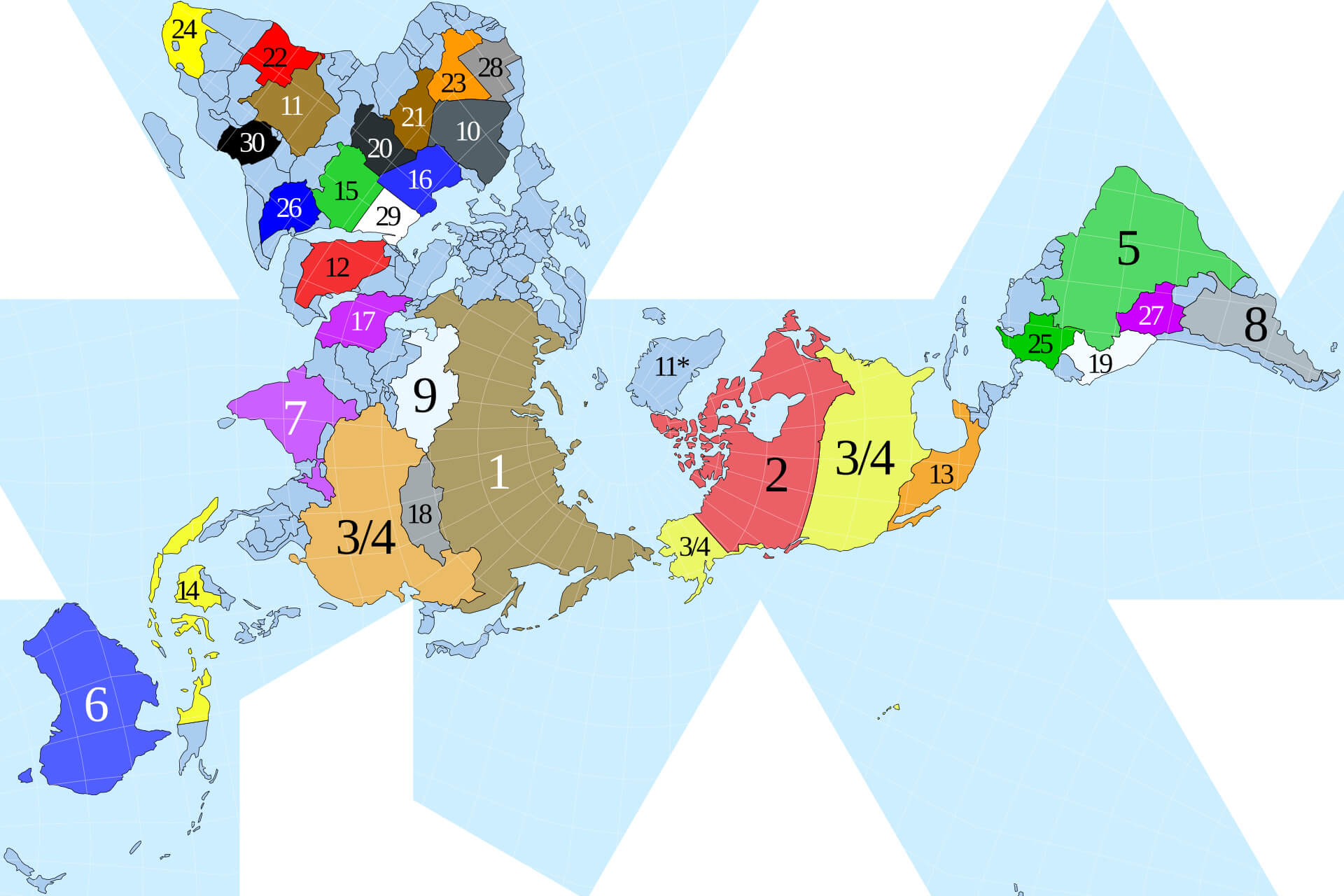 Carte dymaxion 30 plus grands pays du Monde